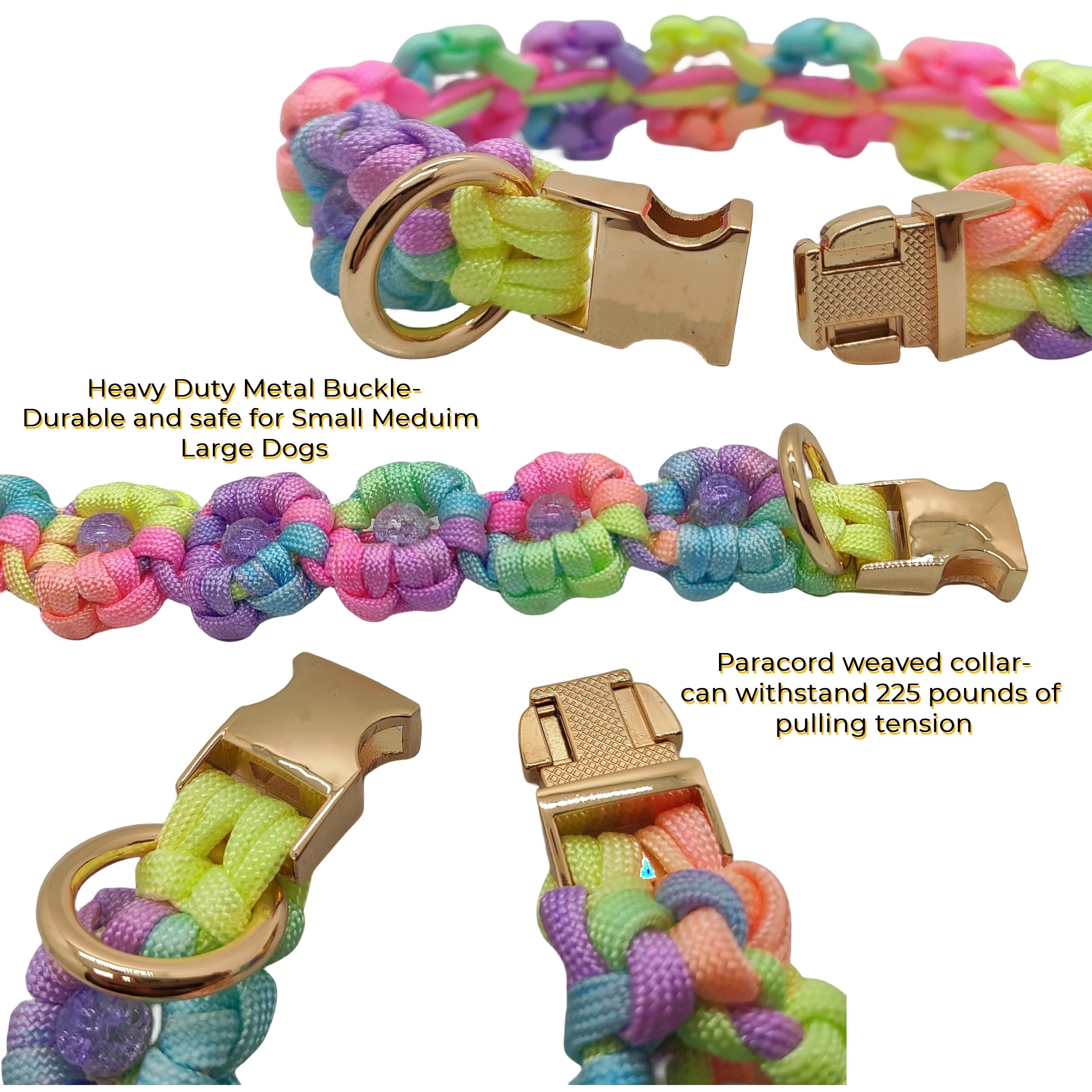 Handwoven Paracord Flower Dog Collar with Quick Release Buckle - Adjustable Pet Collar for Small, Medium, Large & XL Dogs (15.5-17