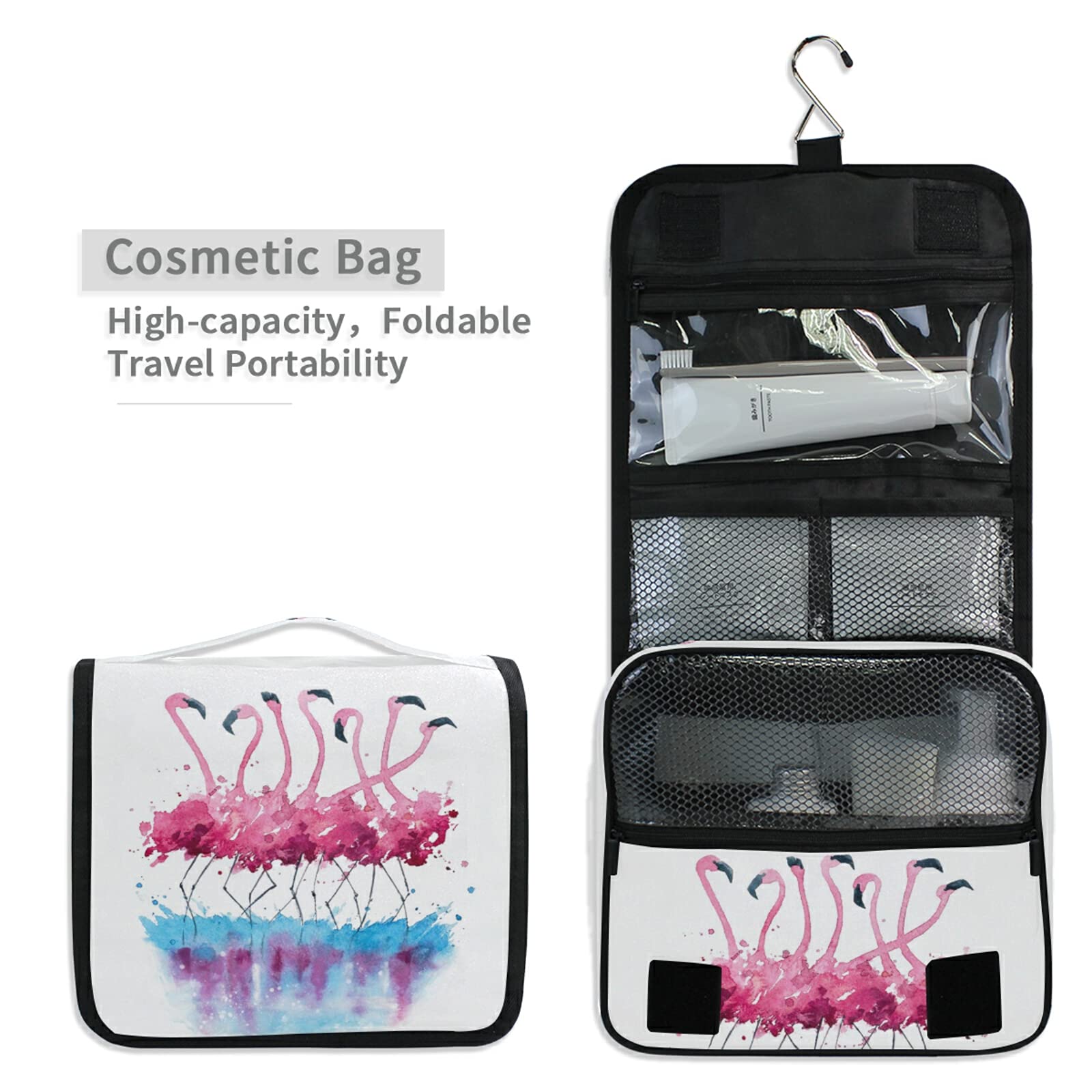 Pink Flamingo Waterproof Hanging Toiletry Bag - Large Travel Cosmetic Organizer for Makeup, Bathroom & Shower Essentials - Perfect for Vacation, Gym & Camping Trips