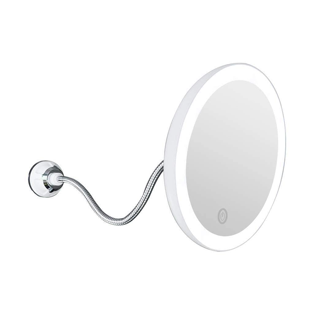 AWJ 7 Inch LED Lighted Makeup Mirror with 5X Magnification & Suction Cup - White Vanity Mirror for Bathroom, Dressing Table, and Travel - Perfect for Precise Makeup Application and Skincare Routine