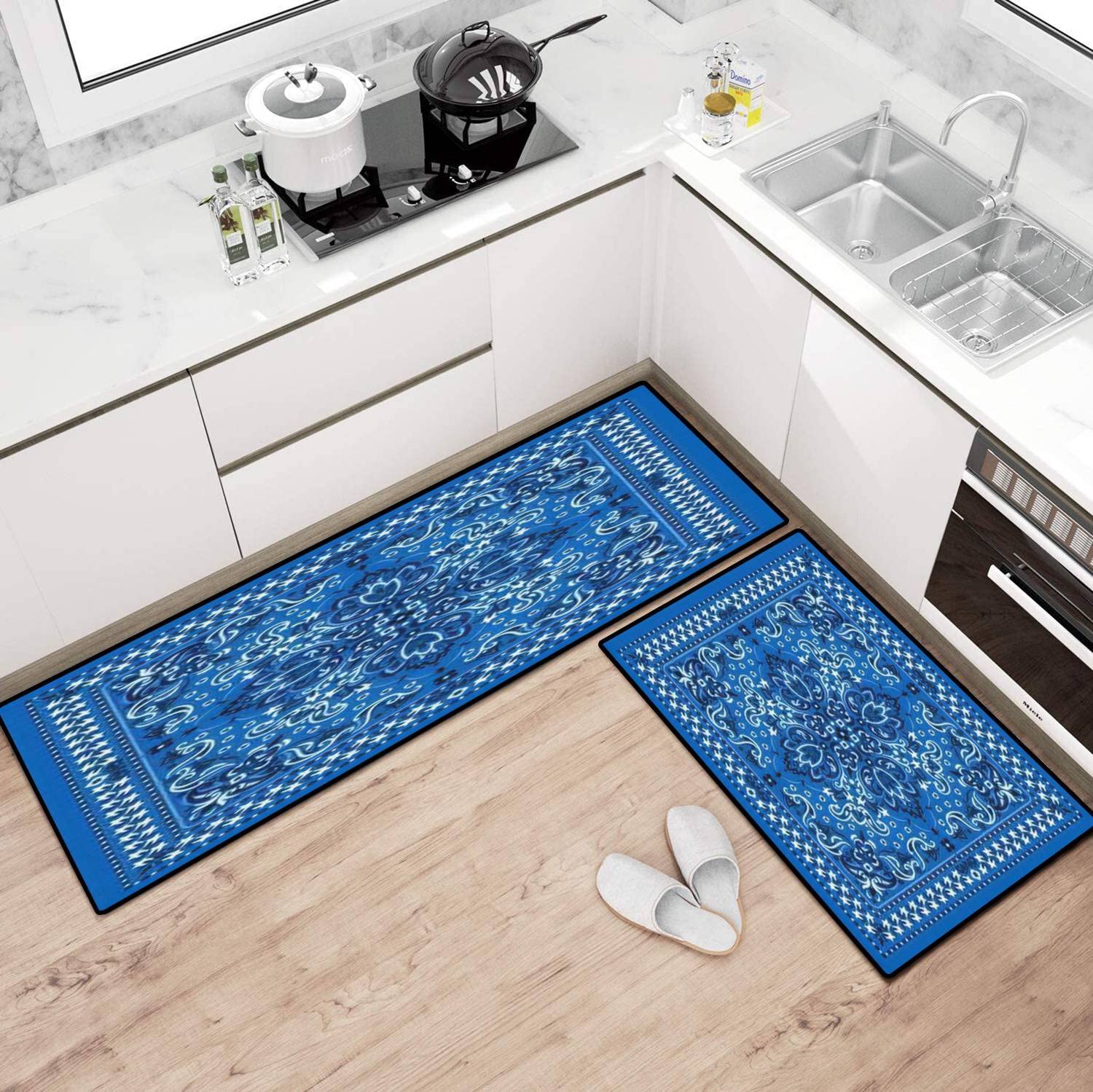 Non-Slip Washable Kitchen Rugs Set - Paisley Bandana Print Floor Mats for Comfort Standing, Decor & Safety - Perfect for Kitchen Runner, Doormat & Bath Rug - Home Decor & Practical Use