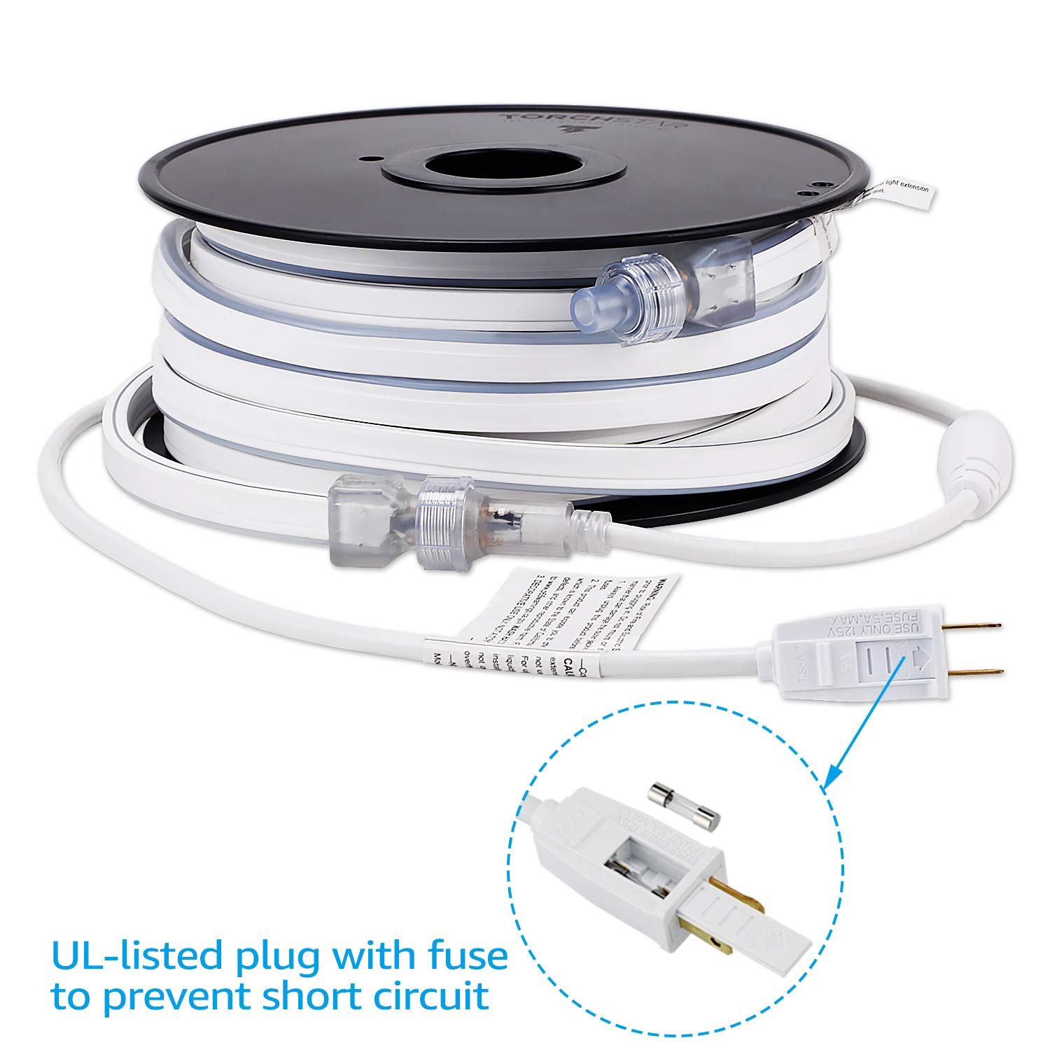 TORCHSTAR 50ft LED Neon Rope Lights - Flexible Outdoor/Indoor Waterproof IP67 Decoration (Daylight White) - UL & ETL Certified 120V Connectable Light Strip (Pack of 2, Max 150FT) - Perfect for Christmas, Halloween, Parties, Weddings & Home Decor