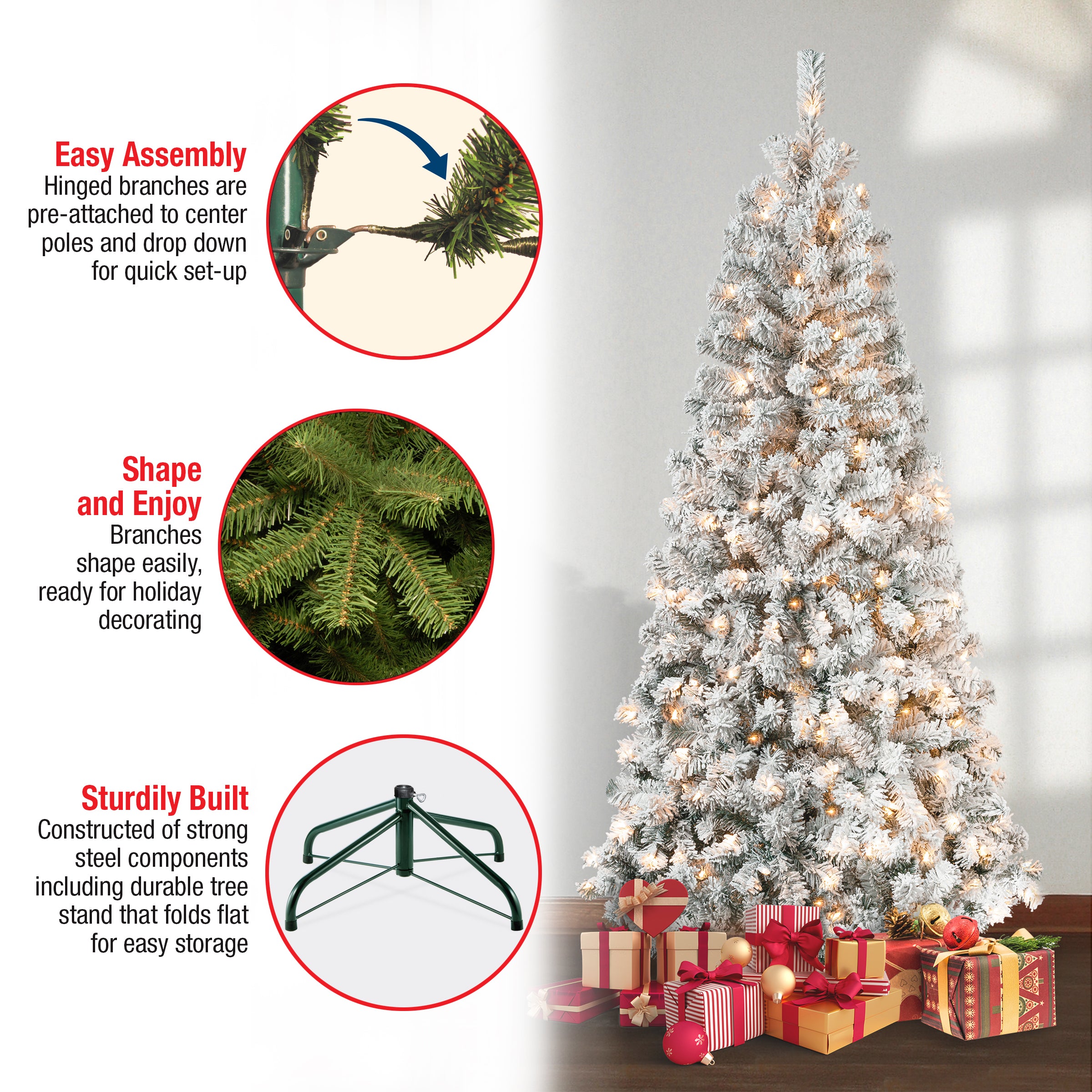 6 ft. Pre-Lit Acacia Slim Artificial Christmas Tree with 300 Clear LED Lights - Perfect for Small Spaces, Apartments & Holiday Home Decor