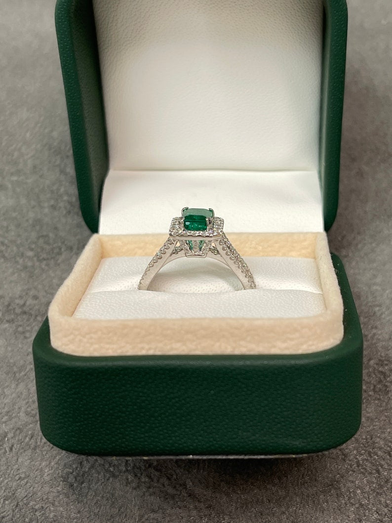 2.60tcw 14K Gold Emerald & Diamond Halo Round Statement Ring for Women - Elegant Wedding, Engagement & Party Jewelry Gift