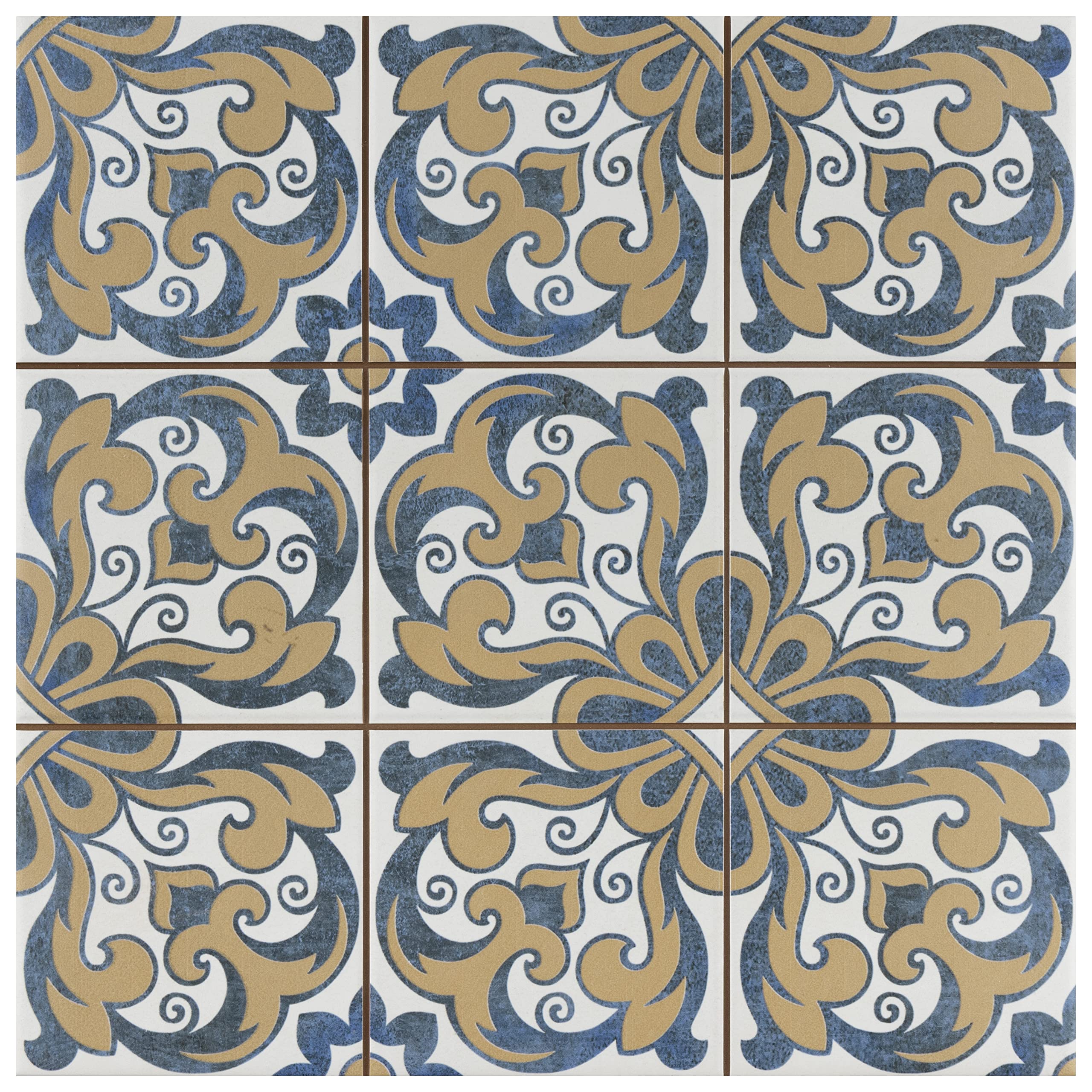 Merola Tile Harmonia Royal Bloom 13x13 Inch Ceramic Floor and Wall Tile - Perfect for Bathroom, Kitchen Backsplash & Living Room Decor