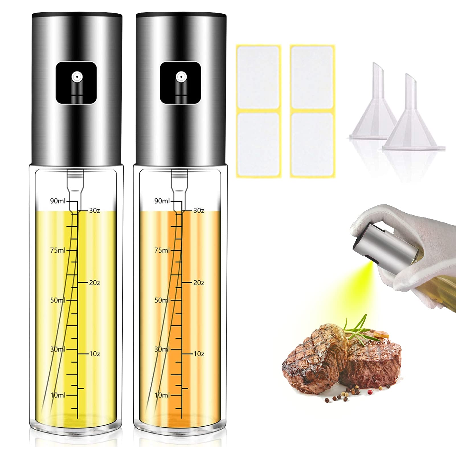 Premium Glass Olive Oil Spray Bottle (2 Pack, 100ml) - Non-Aerosol Oil Mister for Cooking, Baking, Air Fryer, Salad, BBQ & Roasting | Kitchen Essential for Healthy Cooking & Meal Prep