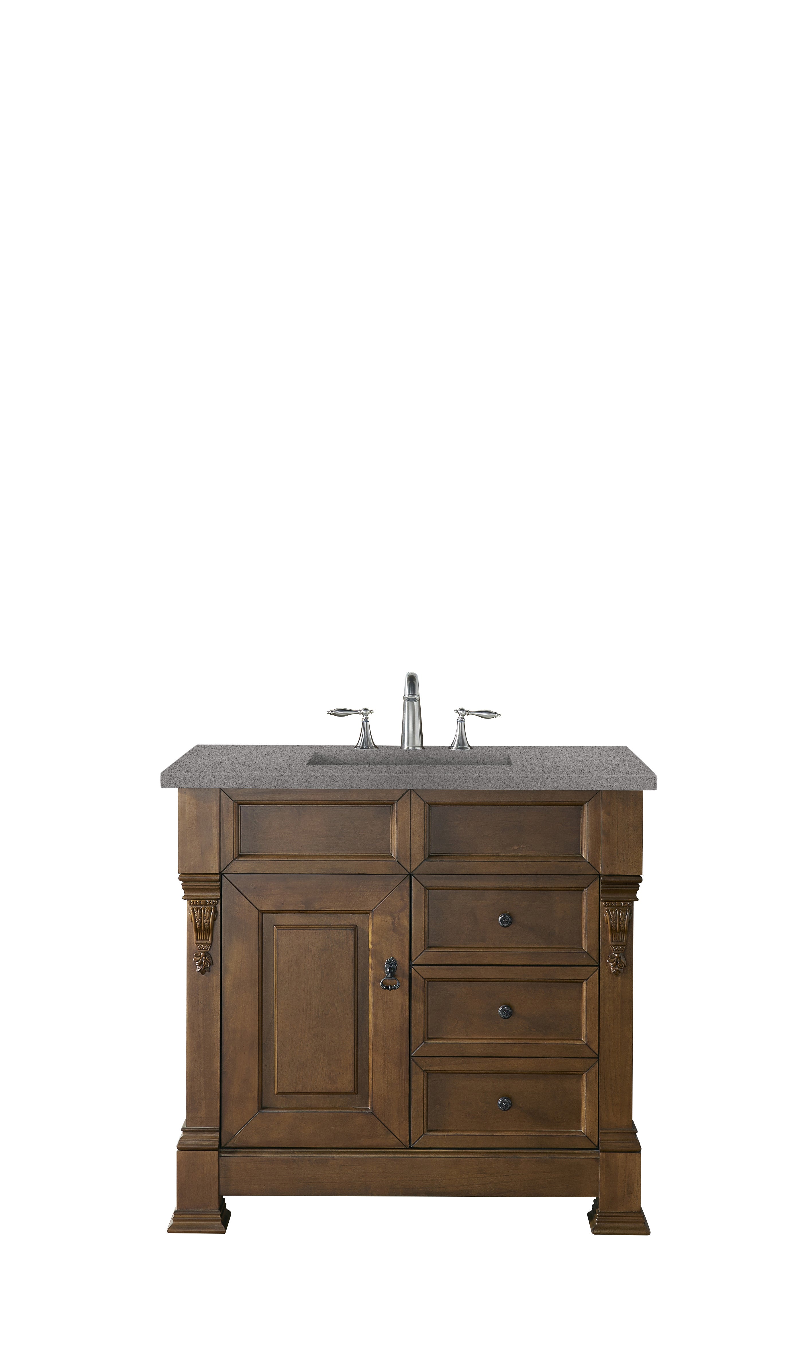 Brookfield 36 Inch Single Bathroom Vanity Set - Country Oak Finish with 3CM Grey Expo Quartz Countertop | Perfect for Modern Farmhouse, Rustic & Traditional Bathroom Designs