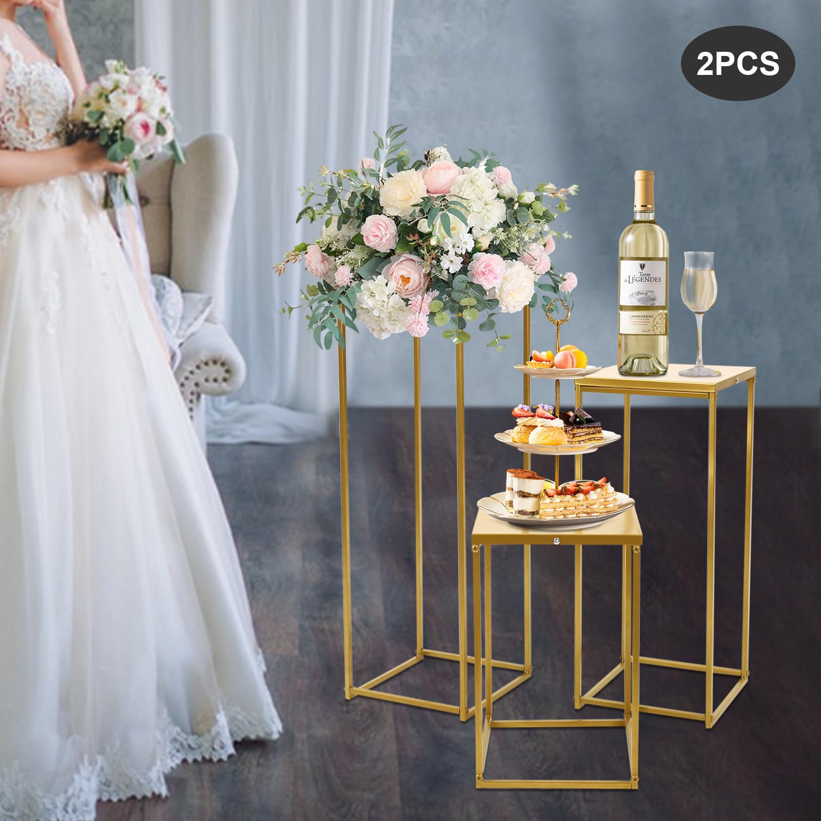 6 Pcs Gold Metal Wedding Flower Stands - Square Plant Cylinder Pedestal Display Columns (3 Sizes) for Birthday Party Decorations | Perfect for Wedding Centerpieces, Home Decor & Event Displays