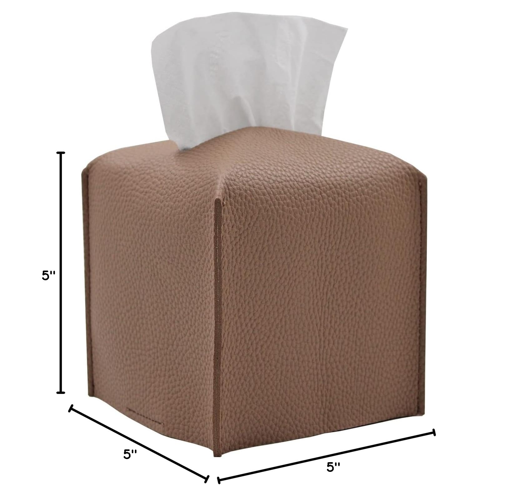 Livelab Square PU Leather Tissue Box Cover - Modern Decorative Tissue Holder for Facial Paper Organizer | 5x5x5 Inches Bronze | Perfect for Bathroom, Vanity, Nightstand, Desk & Car Accessories
