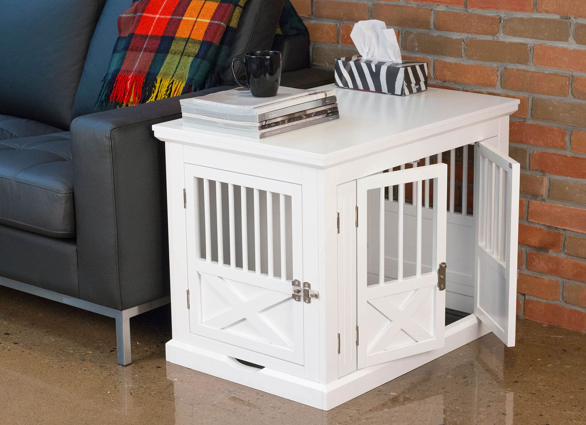 Zoovilla Merry Products Triple Door Medium Dog Crate - White | Indoor & Outdoor Pet Crate for Travel, Training & Home Use