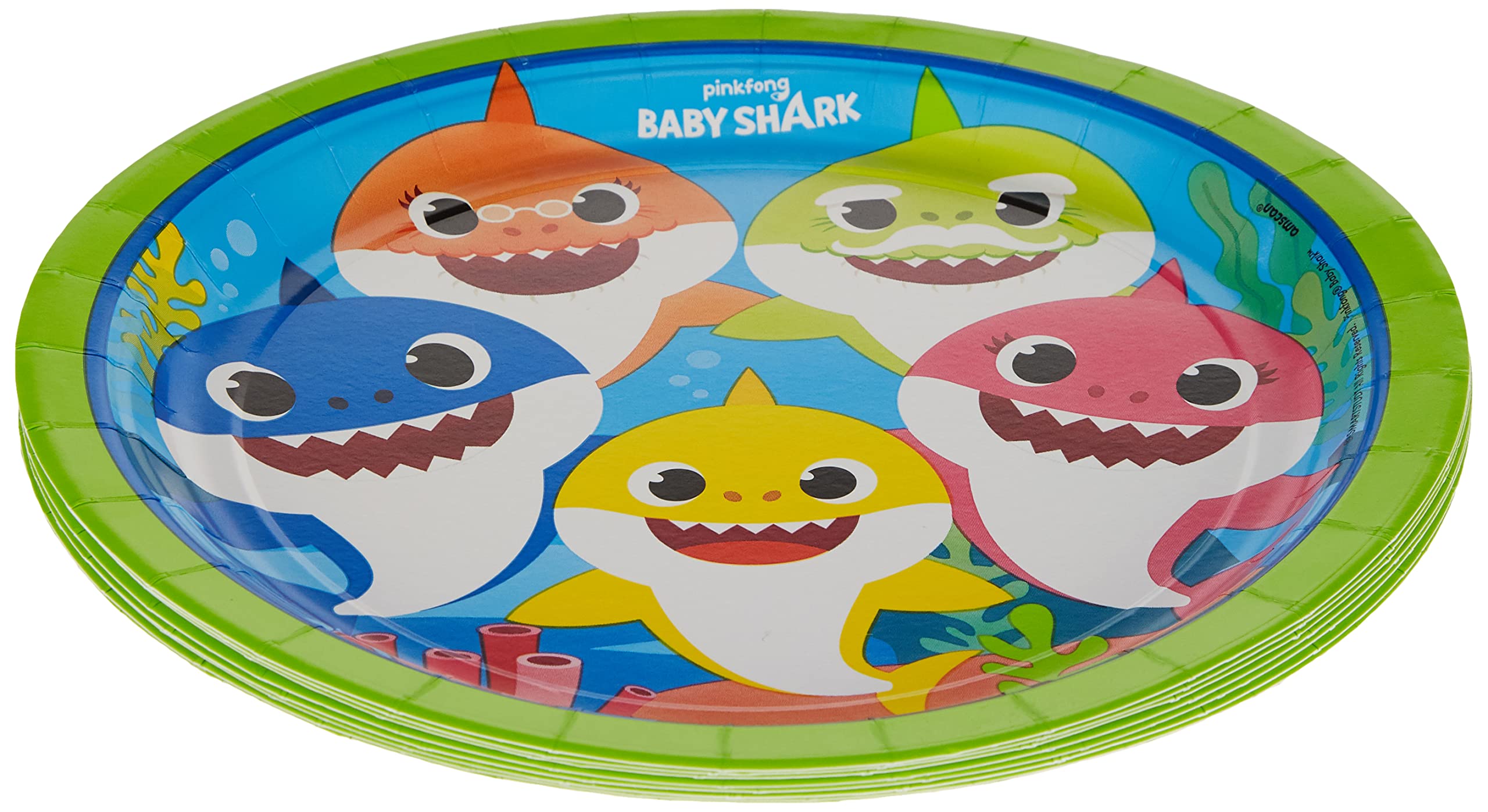 Vibrant Baby Shark Round Paper Plates (Set of 8) - 9 Inch Colorful Disposable Party Plates for Kids Birthday, Baby Shower, Themed Events & Family Gatherings - Durable & Fun Tableware for Everyday Use