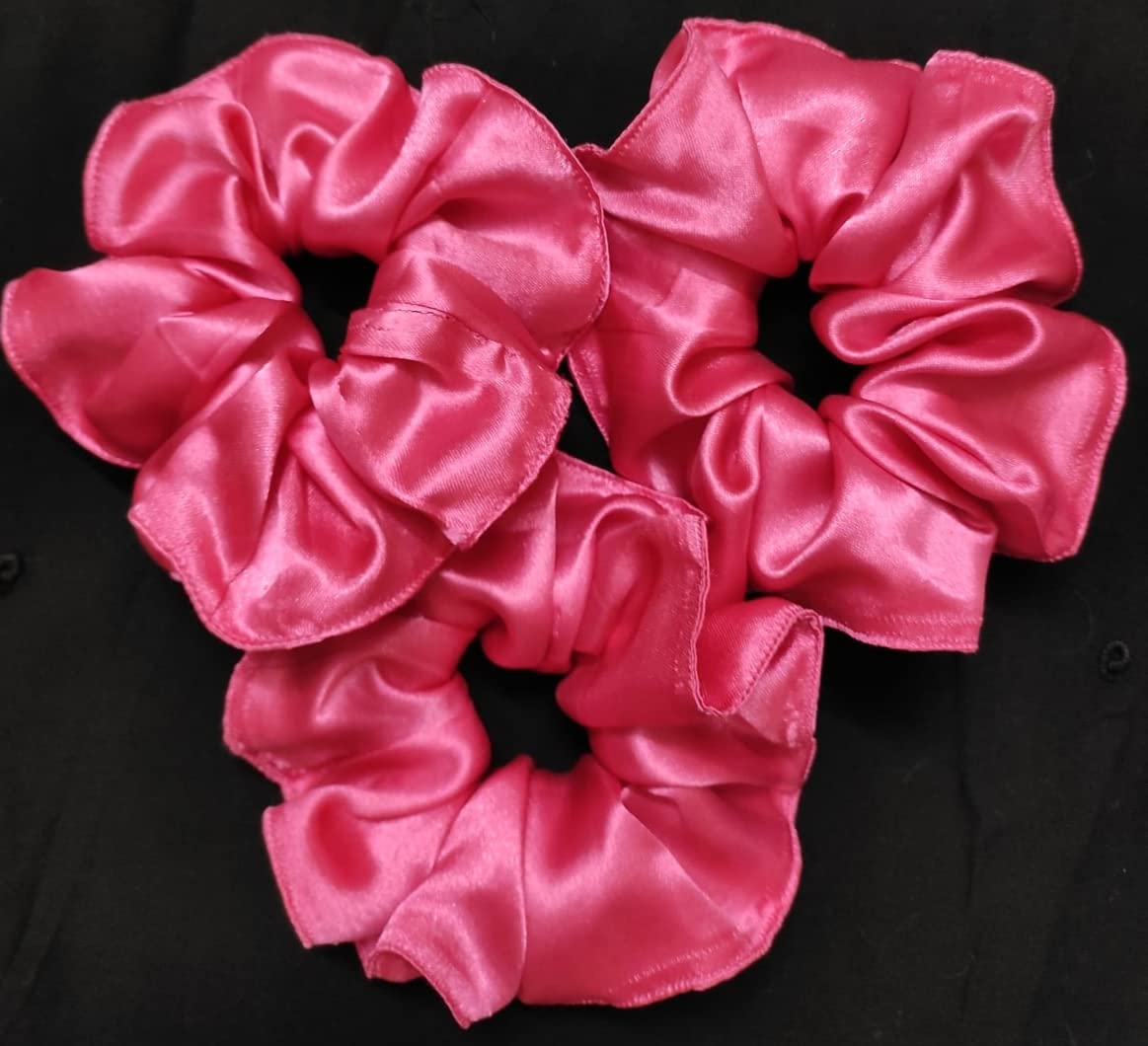 Bubblegum Pink Hair Scrunchies - Pack of 3 Soft Elastic Hair Ties for Women & Girls - Perfect for School, Workout, Yoga and Everyday Styling