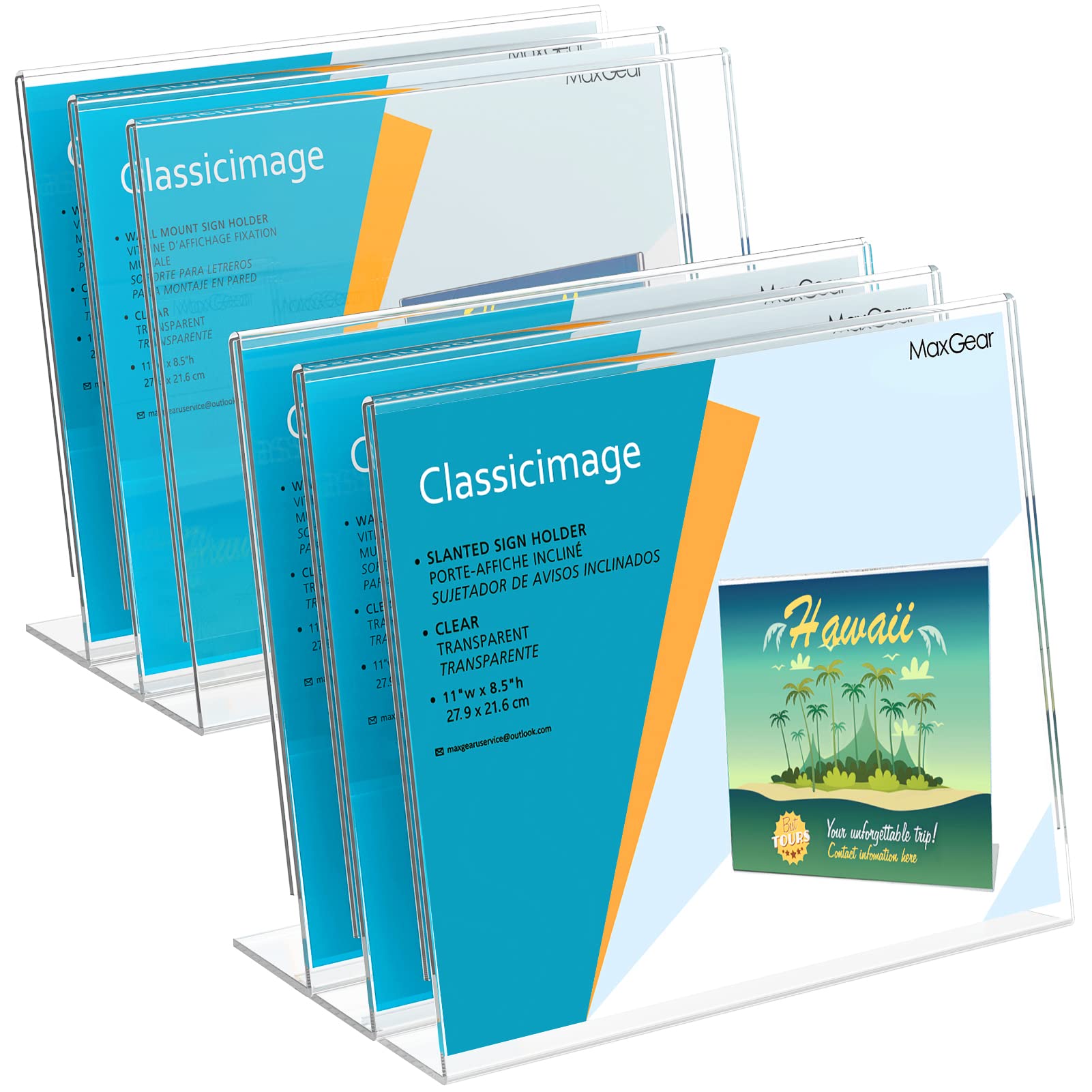MaxGear 8.5x11 Inch Acrylic Sign Holder - Slant Back Tabletop Display Stand for Vertical & Landscape Documents - Perfect for Office, Home, Store, Restaurant Signage & Promotions