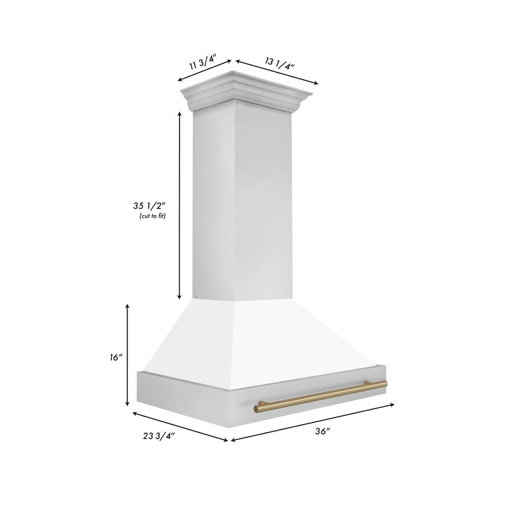 ZLINE Autograph Edition 36-inch Stainless Steel Dual Fuel Range with White Matte Door & Champagne Bronze Range Hood - Professional Kitchen Package for Home Chefs | Perfect for Gourmet Cooking & Entertaining