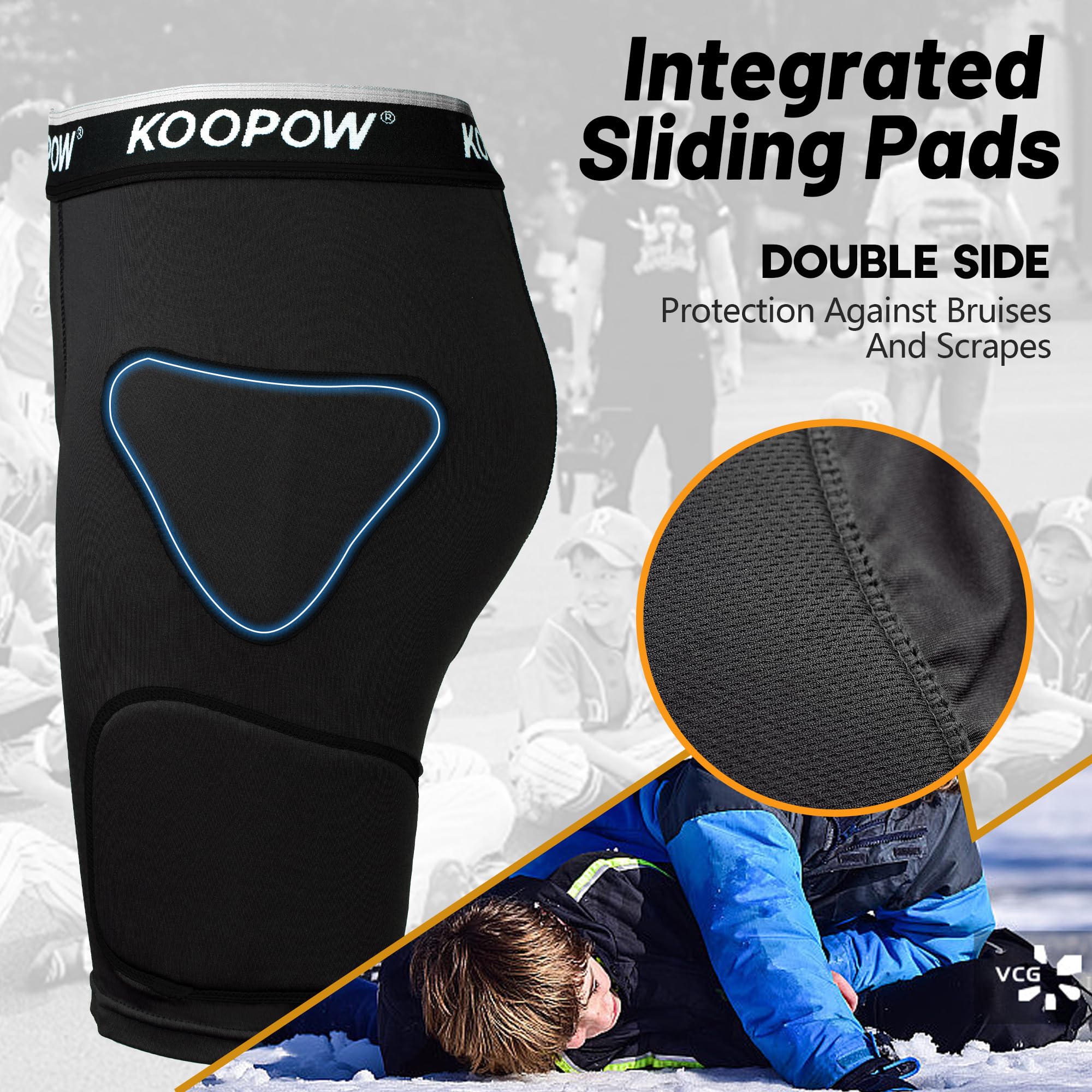 KOOPOW Youth Boys Padded Sliding Shorts with Soft Protective Athletic Cup - Baseball Football Lacrosse Protective Gear for Kids - Perfect for Training, Games & Sports Safety