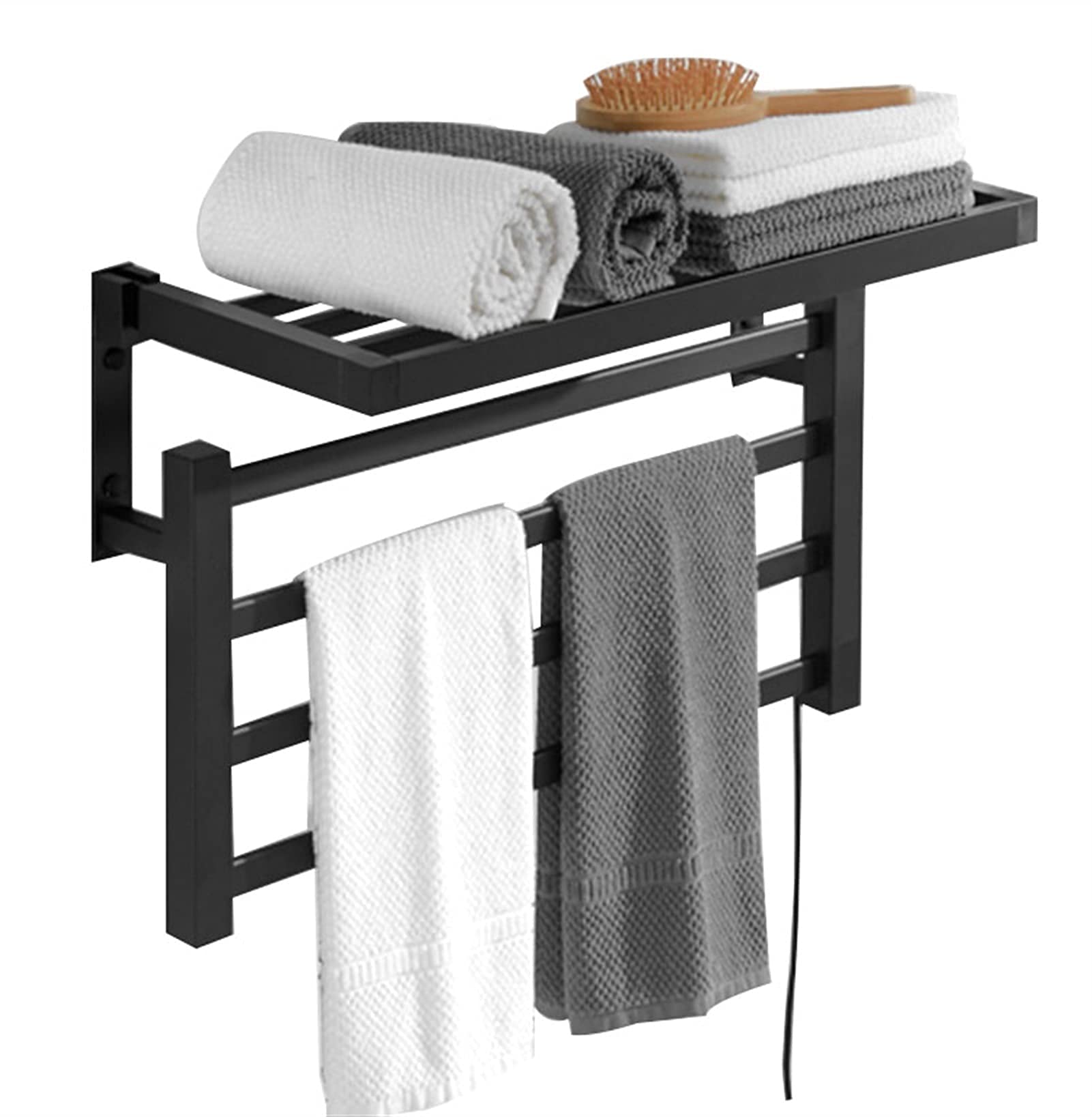 YYAI-HHJU Electric Towel Warmer & Rack with Thermostatic Control, 57x39cm White - Bathroom Heated Towel Rail with Top Shelf for Spa, Luxury Hotels & Home Use