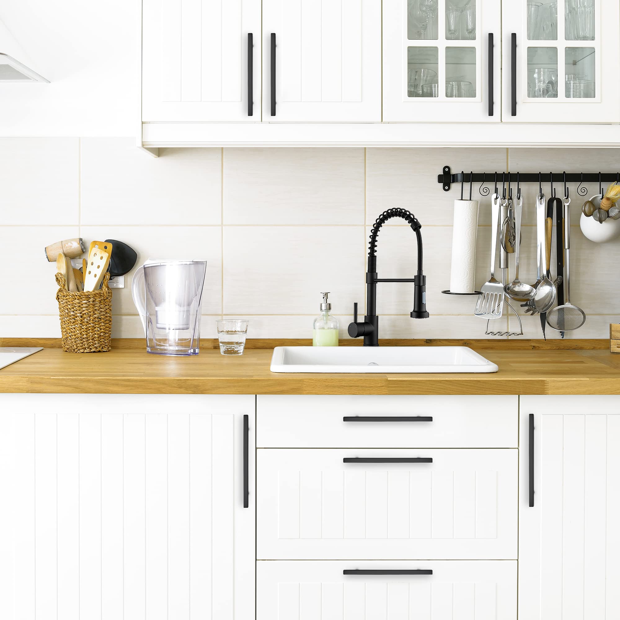 Ravinte 20 Pack 10 Inch Square Cabinet Pulls - Matte Black Stainless Steel Kitchen & Dresser Handles - 10