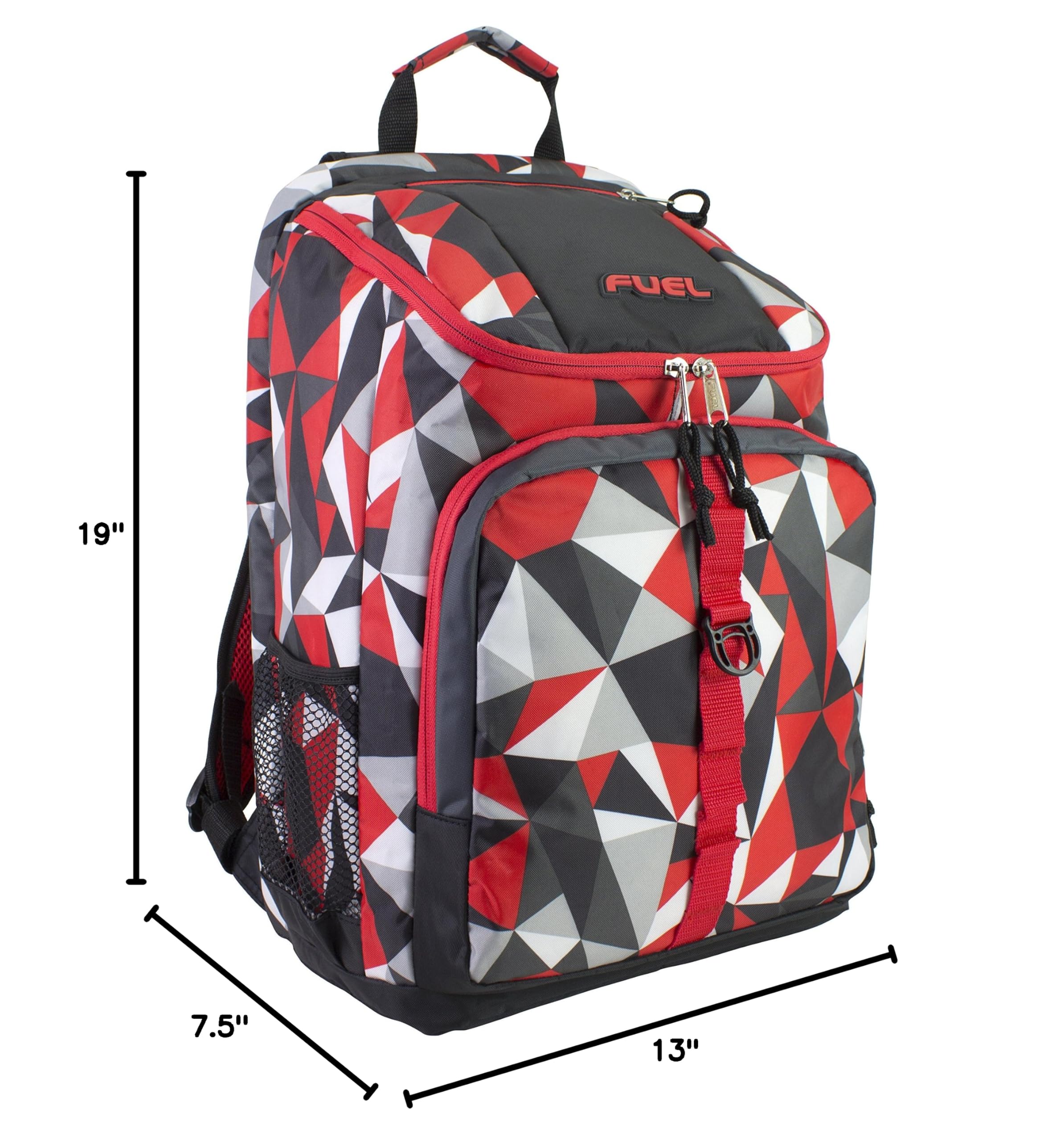 FUEL Top Load Sport Unisex Hiking Backpack - Waterproof Camping & Travel Carry On Bag for Work, Gym, Outdoor Adventures - Durable Red Geometric Design Backpack for Hiking, Commuting & Daily Use