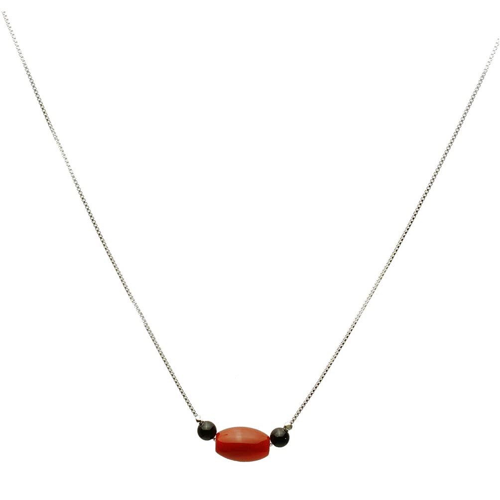 Sterling Silver Box Chain Carnelian Oval Black Onyx Stone Beads Adjustable Necklace for Women - Perfect for Casual Wear, Parties, and Gift Giving