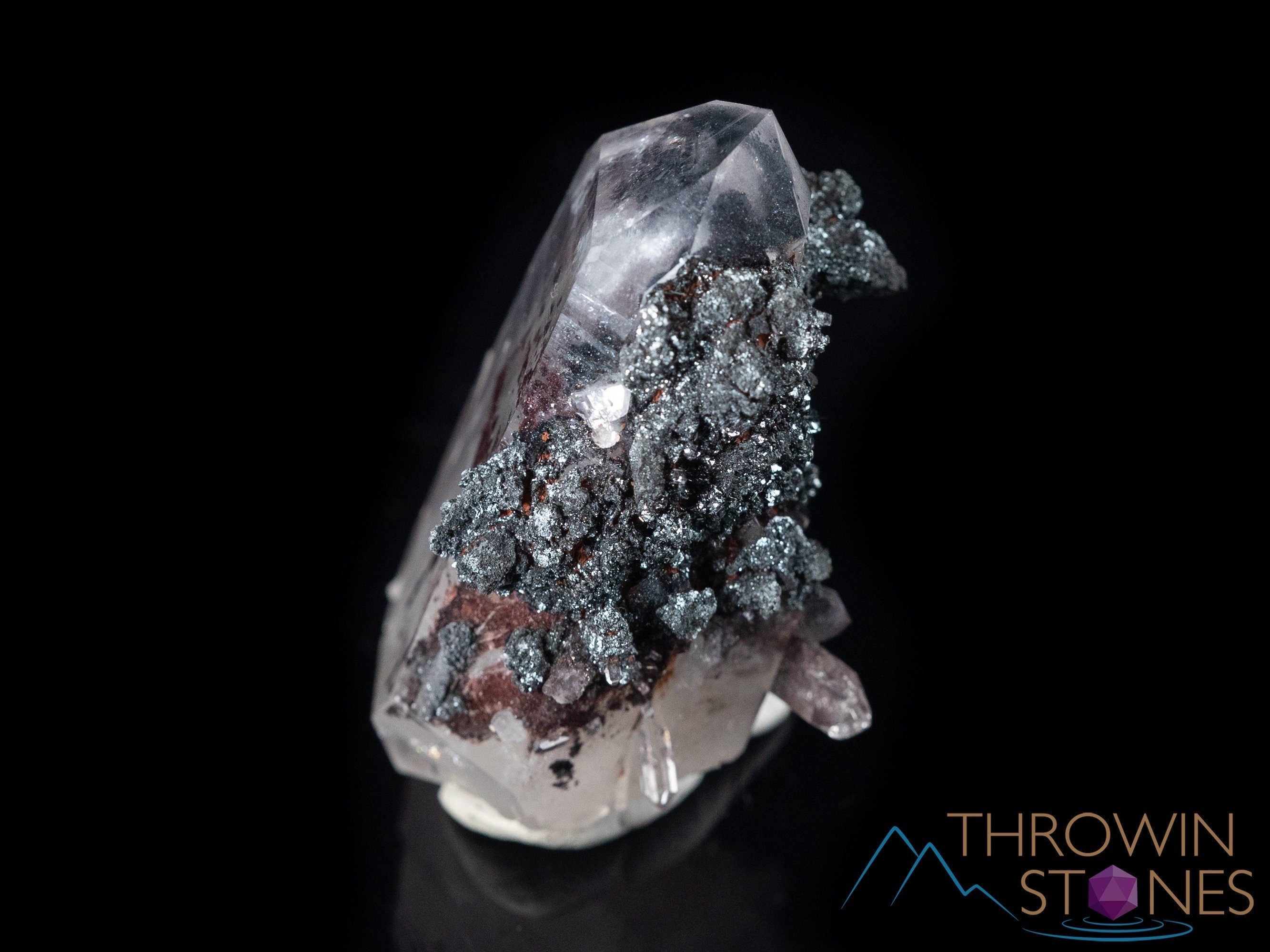 Natural Raw Quartz Crystal Cluster with Specular Hematite - Healing Stone, Housewarming Gift, Home & Office Decor, Meditation & Feng Shui Use