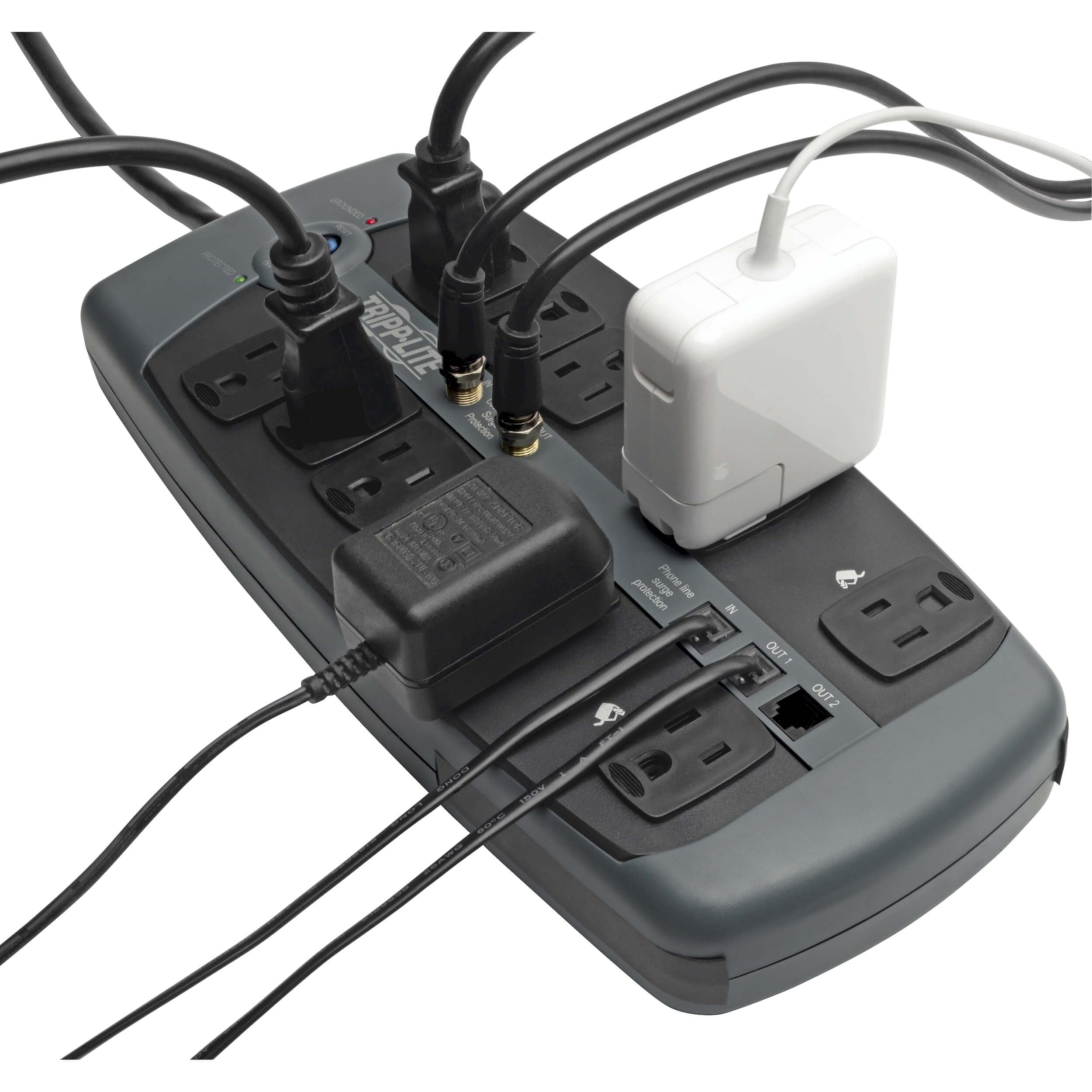 Tripp Lite TLP1008TELTV 10-Outlet Surge Protector with RJ11 & Coax - 3345 Joule, 8-Ft Cord, 120V - Ideal for Home Office, Entertainment Centers & Electronics Protection