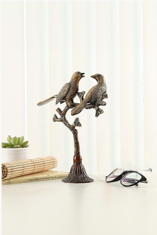 Handcrafted Brass Love Birds on Tree Figurine - 9 Inch Multicolor Home Decor Showpiece for Living Room, Bedroom & Wedding Gift (Design 109)