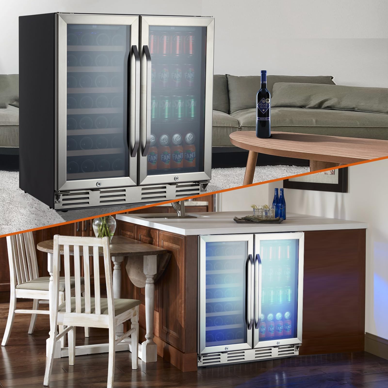 GARVEE 30 Inch Dual Zone Wine and Beverage Cooler Refrigerator - Digital Temperature Control, Safety Lock, Holds 33 Bottles & 100 Cans - Perfect for Home Kitchen, Bar, Restaurant, and Office Use