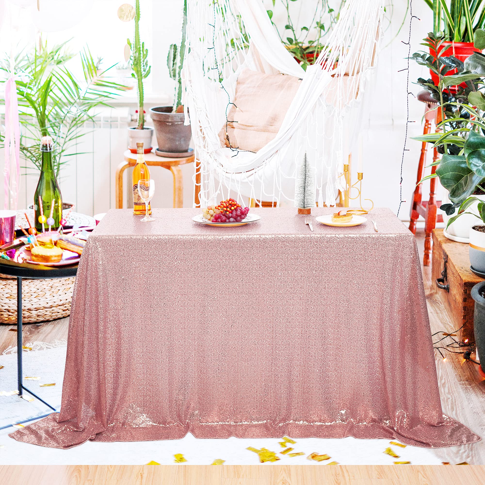 Sparkling Pink Sequin Tablecloth - Elegant Rectangular Party Table Cover for Birthday, Baby Shower & Tea Party Decor | Glamorous Table Overlay for Wedding, Anniversary & Holiday Celebrations
