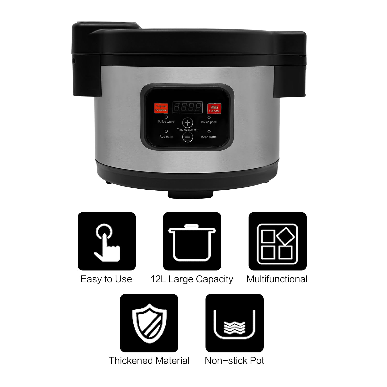 12L/3.17 Gal Commercial Boba Tea Maker Machine - Automatic Tapioca Pearl Cooker for Bubble Tea, Milk Tea with Digital Touchscreen & Timer - Perfect for Restaurants, Tea Shops, Dessert Cafes - Ideal for High-Volume Boba Production & Quick Drink Service