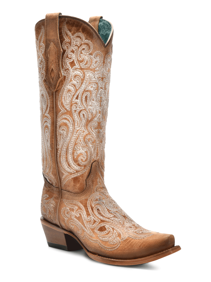 Corral C4144 Women's Cowhide Embroidery Western Boots - Natural Camel Tan Color | Perfect for Country Dancing, Rodeos & Western Fashion