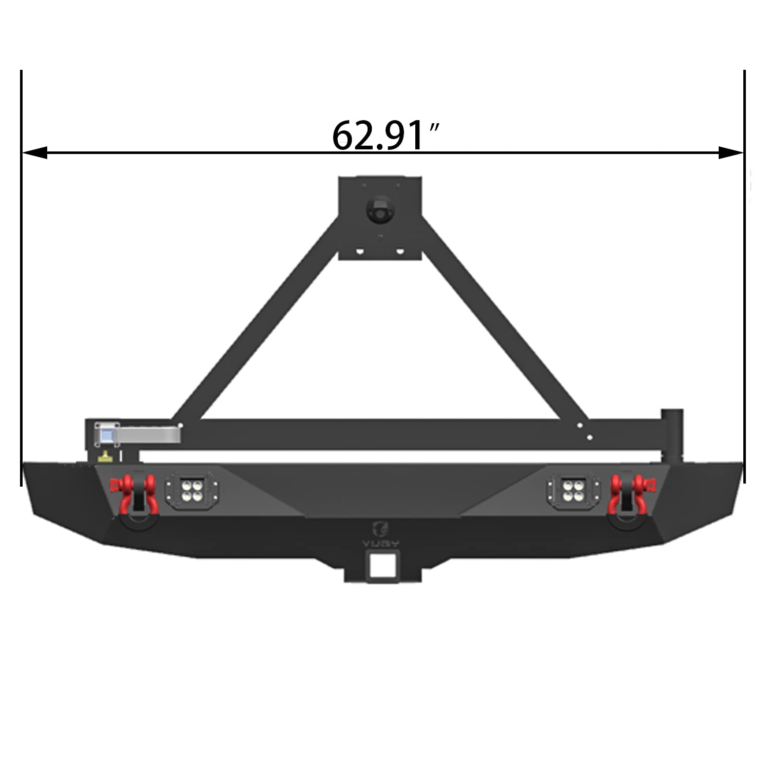 VIJAY Front & Rear Bumper Set for 2007-2017 Jeep Wrangler JK/JKU - Winch Plate, 6x24W LED Lights, 4x4.75T D-Rings, Hitch Receiver & Spare Tire Rack - Off-Road Adventure & Heavy-Duty Protection