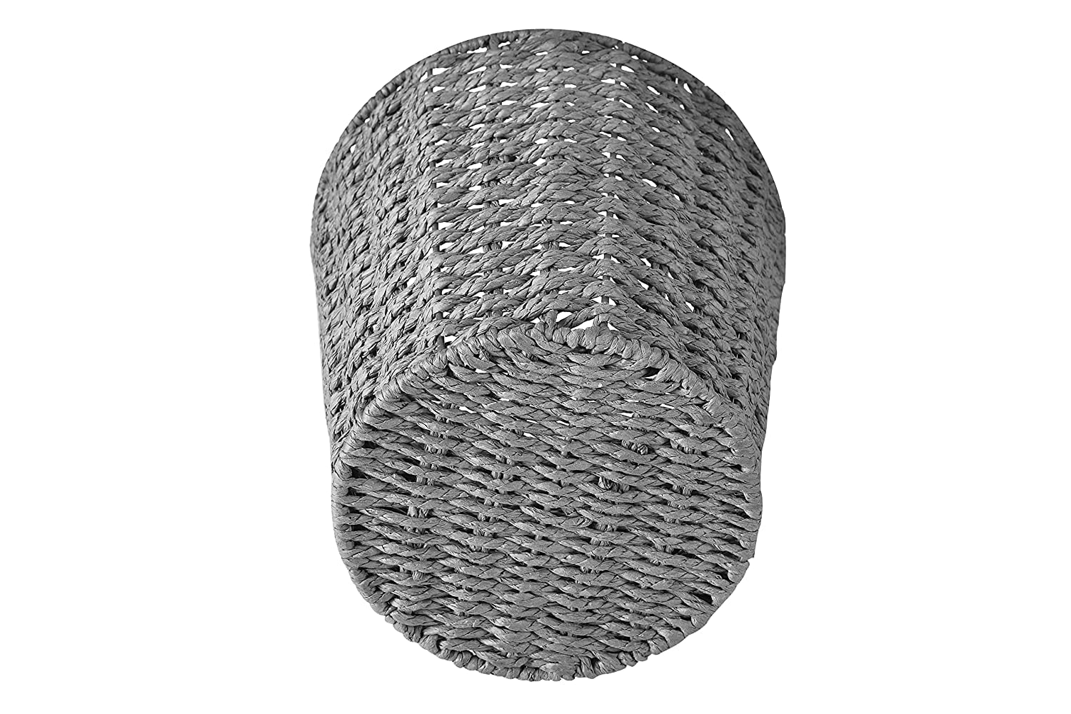 Round Wicker Waste Basket - Eco-Friendly Woven Paper Bin for Bedroom, Bathroom, Office & Home Decor - Handmade Grey Trash Can for Waste Disposal & Organization