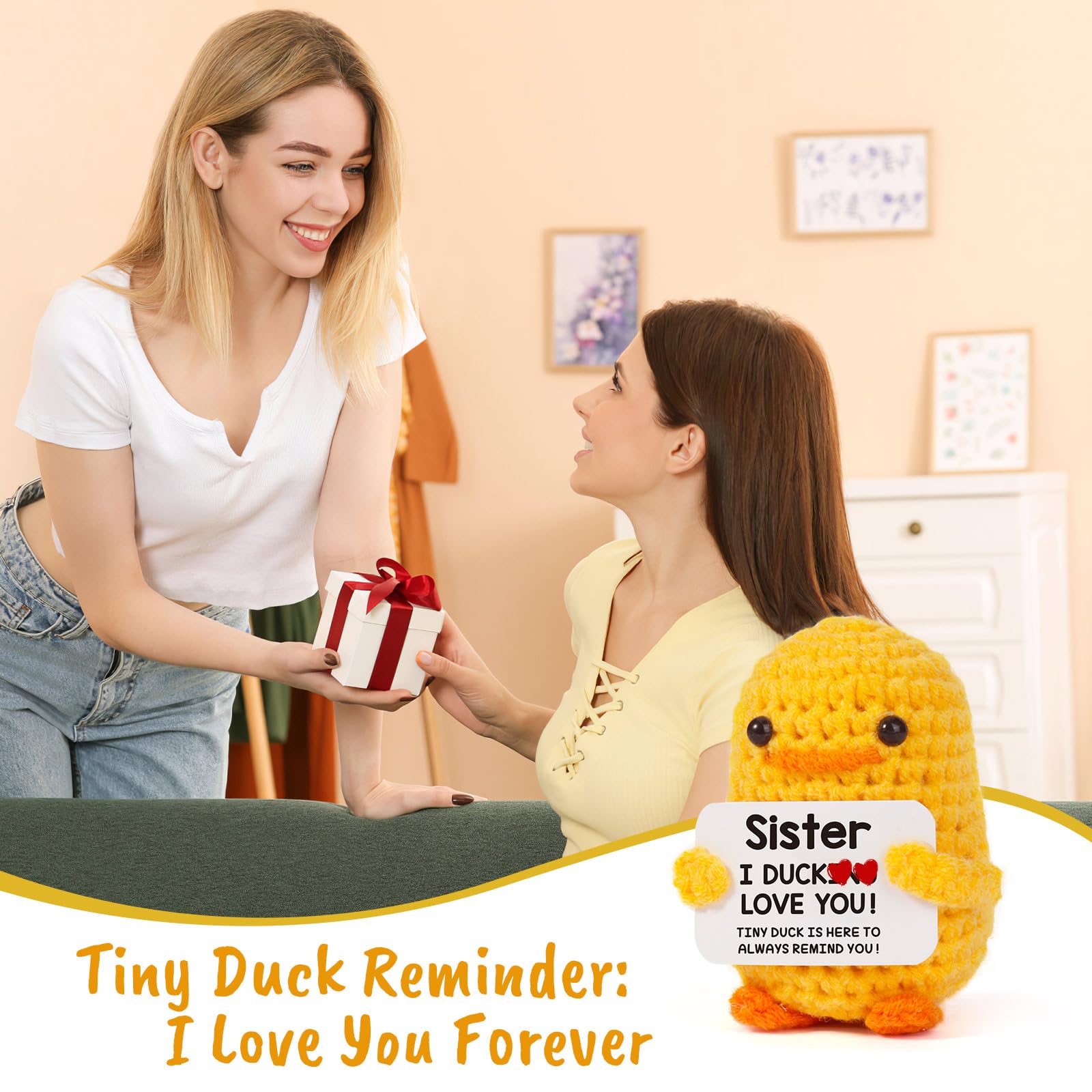 Handmade Funny Cute Small Duck Easter Basket Gift for Sisters - Birthday & Christmas Stocking Stuffer for Big & Little Sister - Perfect for Easter Celebrations, Sibling Gifts & Holiday Surprises