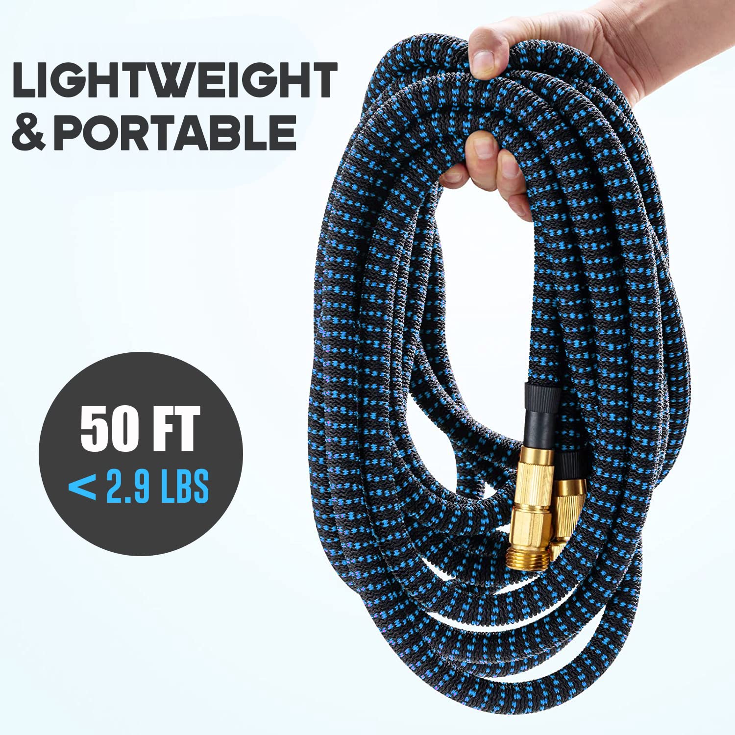 50ft Expandable Garden Hose with 10 Function Nozzle Sprayer - Lightweight Flexible Water Hose with Durable Latex Core & Brass Fittings - No-Kink Retractable Hose for Lawn, Garden, Car Washing & Outdoor Cleaning