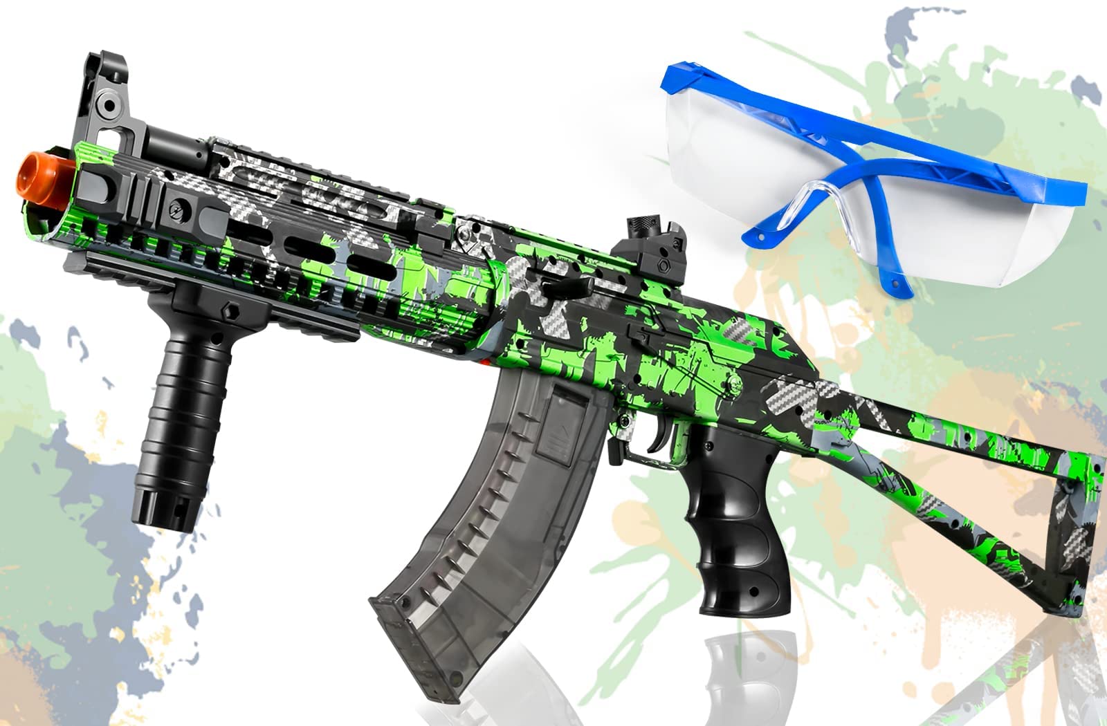 Electric Splatter Gel Ball Blaster Toy - Full Auto AKM-47 Style Foam Gun with 10,000 Orby Water Bead Bullets | Outdoor Backyard Battle Game for Kids & Adults | Perfect for Team Play, Birthday Parties, Summer Activities & Backyard Wars