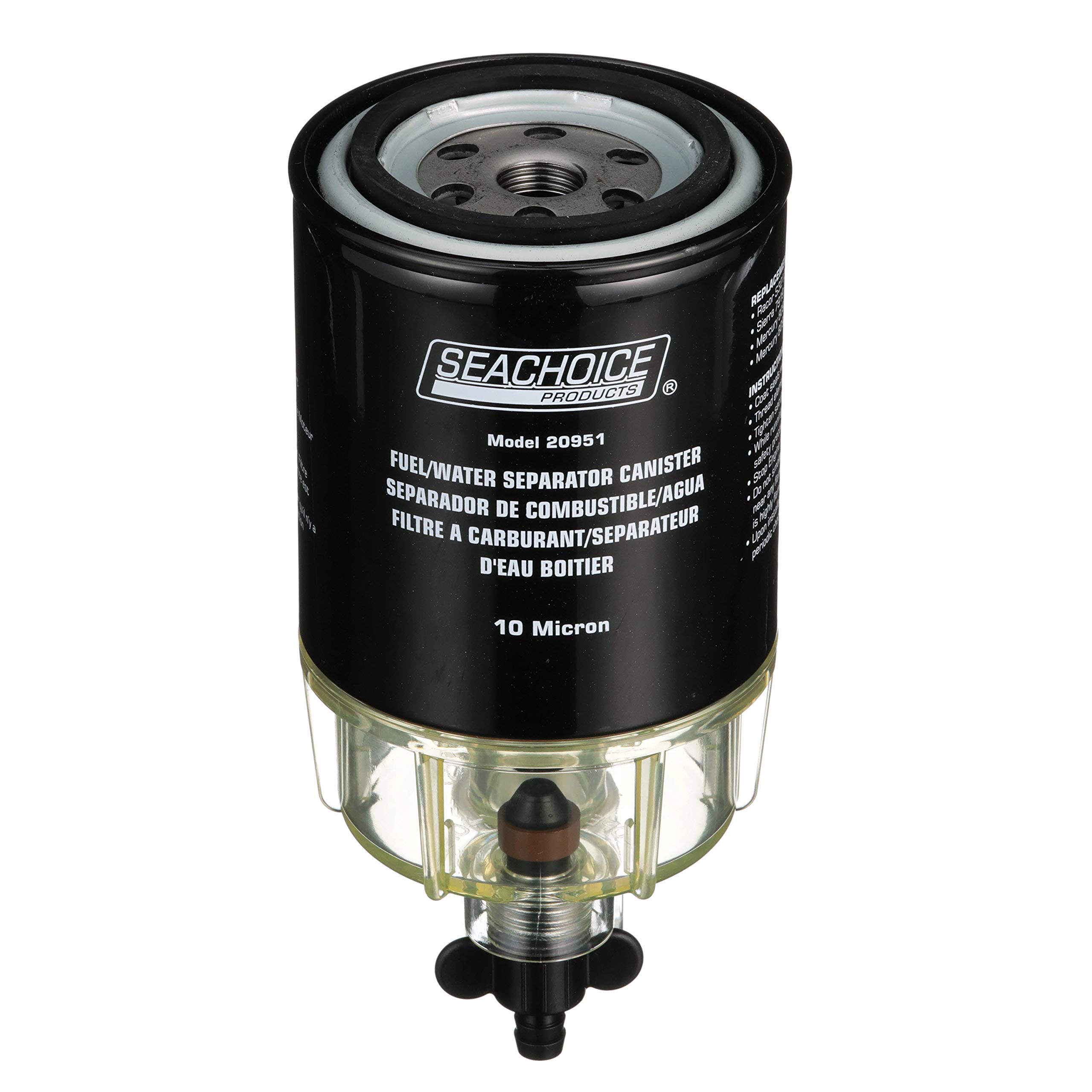 Seachoice Marine Fuel Water Separator Filter - Clear Plastic Bowl with Easy Drain - for Boats, Jet Skis & Marine Engines - Prevents Water Contamination in Fuel Systems