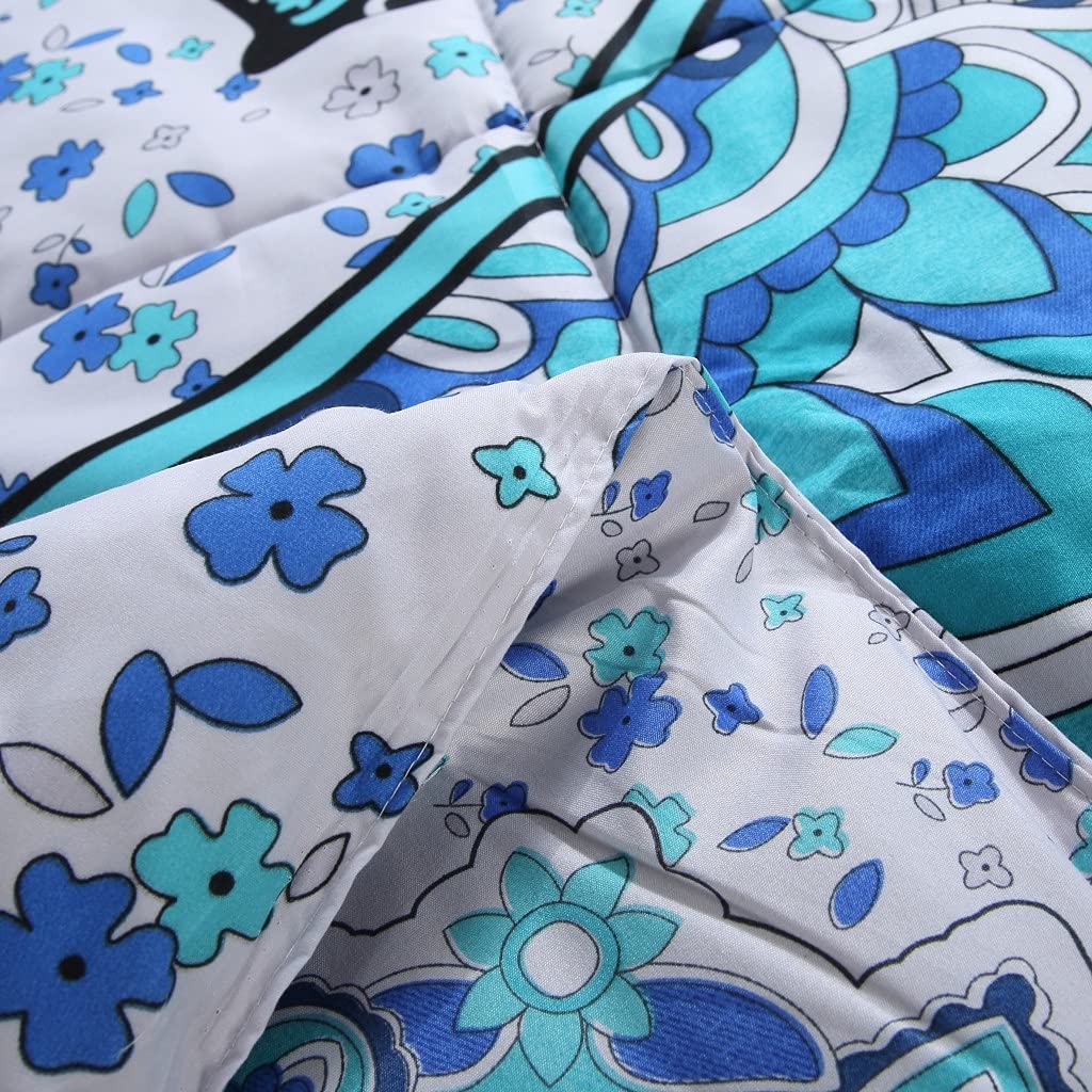 Teal Blue Elephant Bohemian Paisley Comforter Set - Soft Reversible All-Season Boho Hippie Geometric Bedding for Twin Bed (3-Piece) | Perfect for Bohemian Bedroom Decor & Guest Room Styling