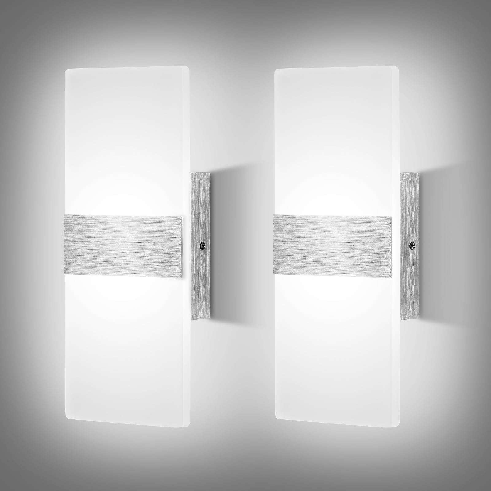 Dimmable LED Wall Sconces Set of 2 - Modern 12W Wall Lights for Hallway, Bedroom & Living Room - Cool White (HS821-2) - Perfect for Ambient Lighting and Home Decor