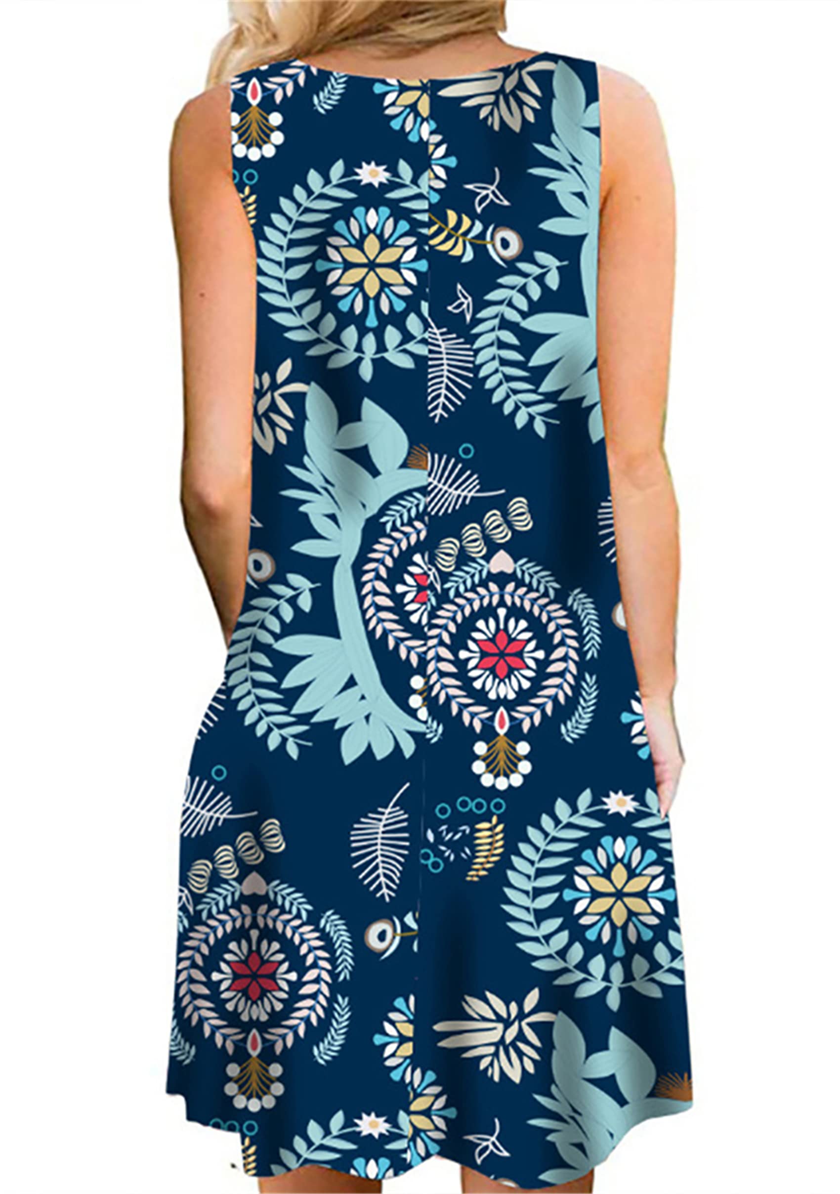 YMING Women's Floral Print Sleeveless Tank Dress - Summer Loose Tunic Mini Dress with Pockets | Casual Beach Wear, Vacation Outfit, Street Style Fashion