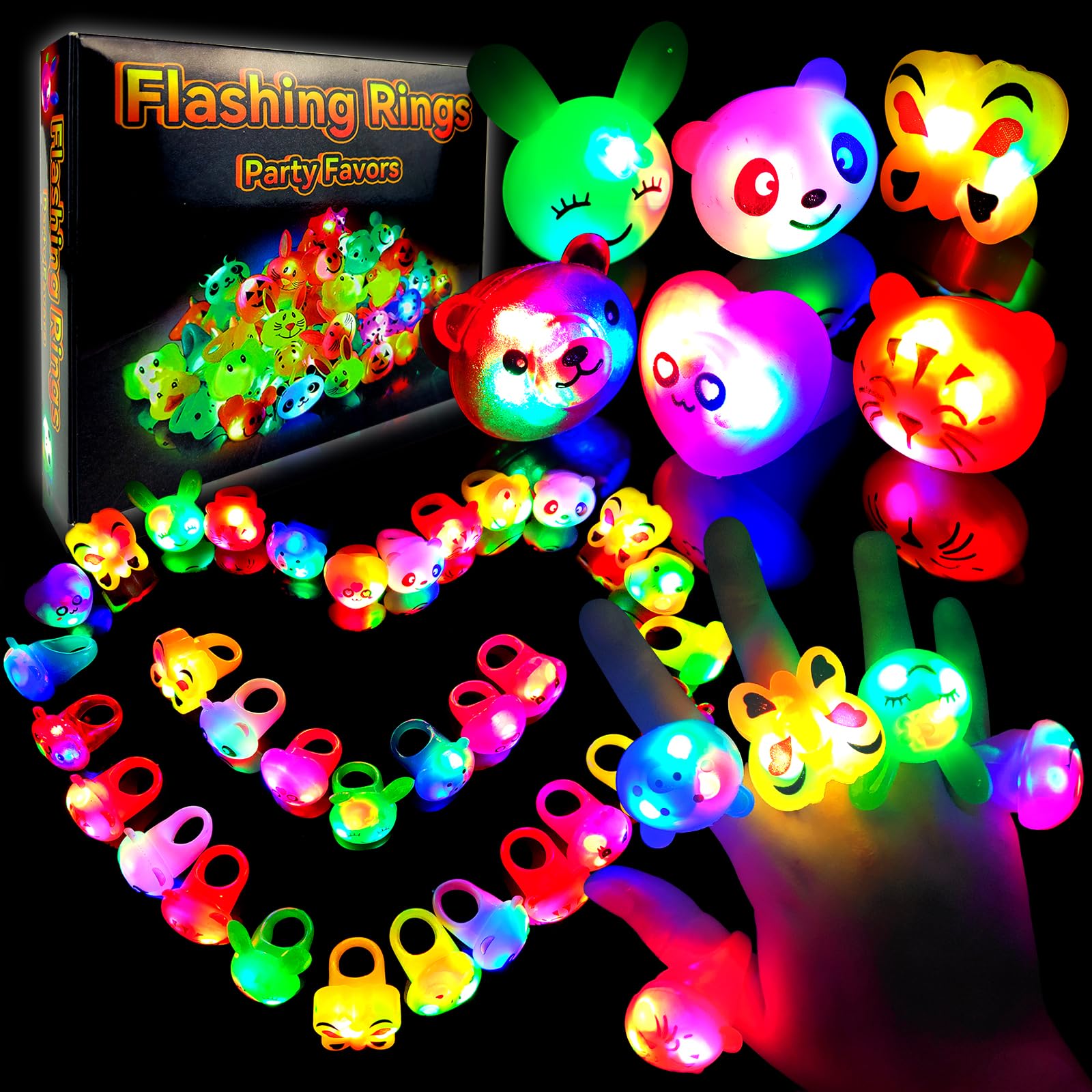 Wakestar 24 Pack LED Light Up Bumpy Rings - Glow Party Favors for Kids, Birthday Prizes, Classroom Rewards & Treasure Box Toys - Fun for Night Parties, Halloween & Christmas Celebrations