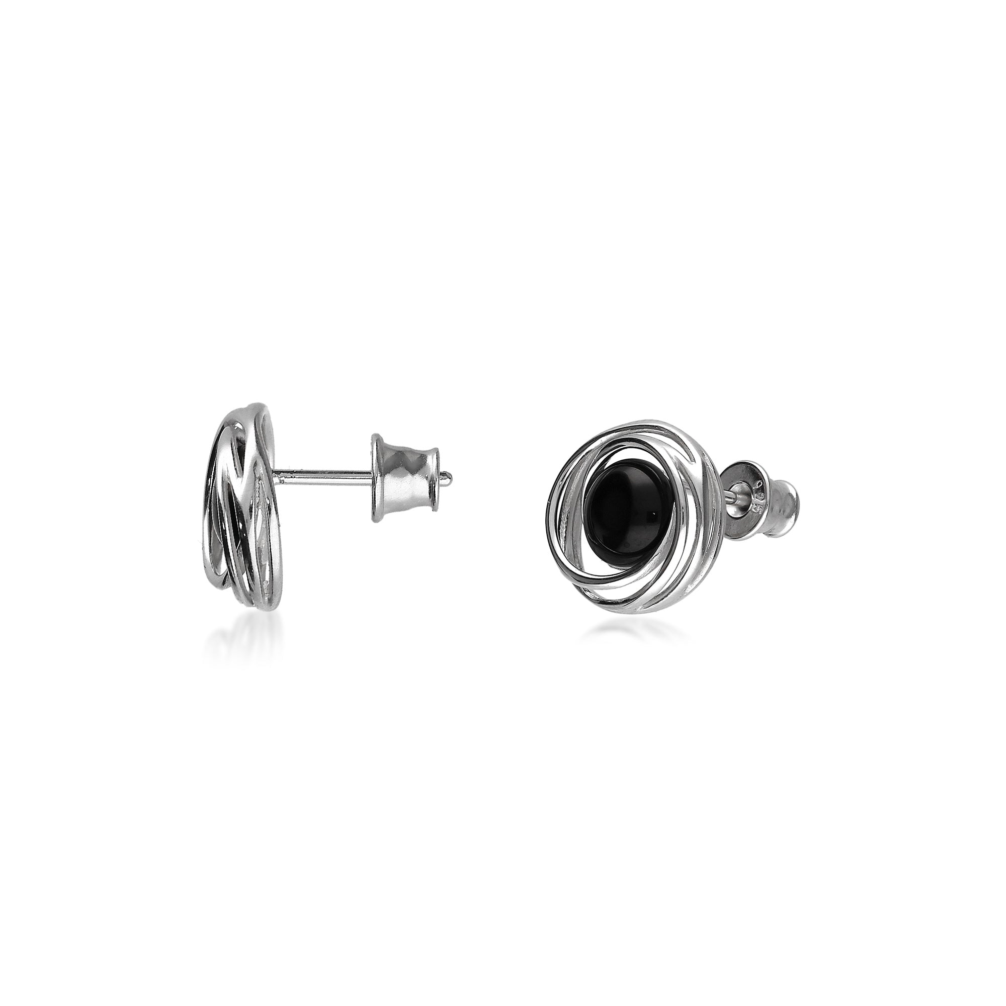 Sterling Silver Whitby Jet Swirl Round Stud Earrings for Women - Elegant Gothic Jewelry for Everyday Wear & Special Occasions