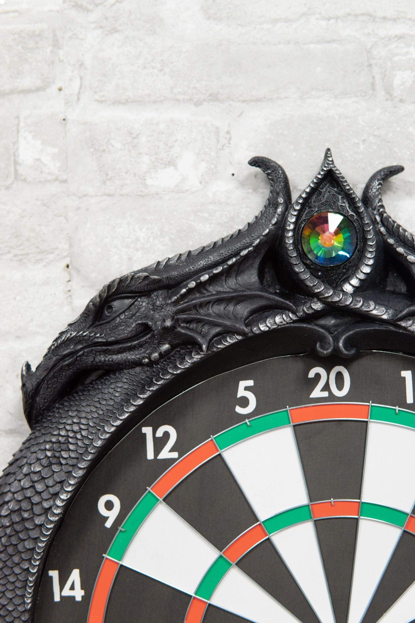 Ebros Gift Fantasy Gothic Dual Dragon Scales Dart Board with Gemstones - Medieval Gaming Wall Decor for Dungeons & Dragons, Game Room & Home - Includes Red & Blue Darts for Indoor Entertainment & Themed Parties