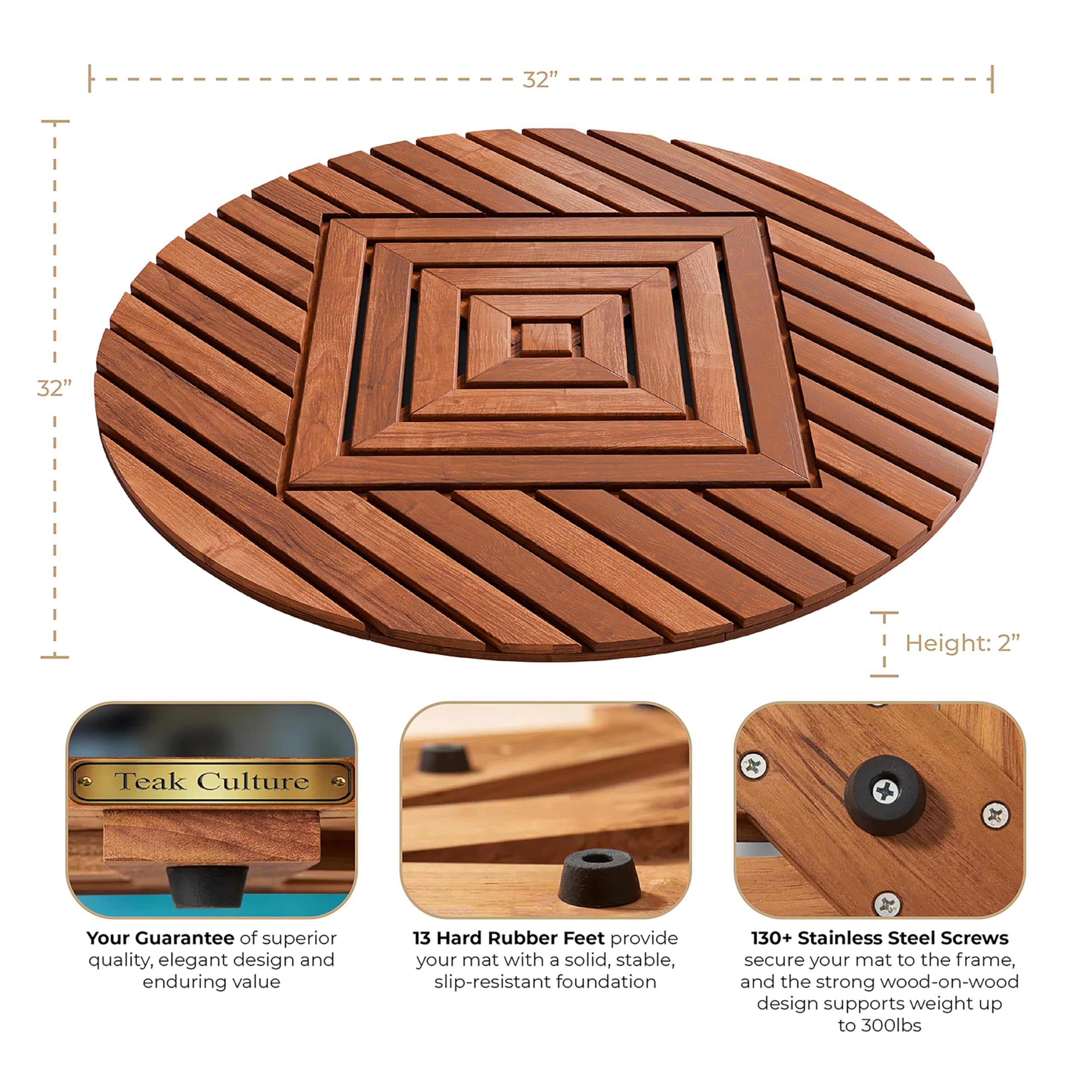 Premium Teak Shower Mat - 32