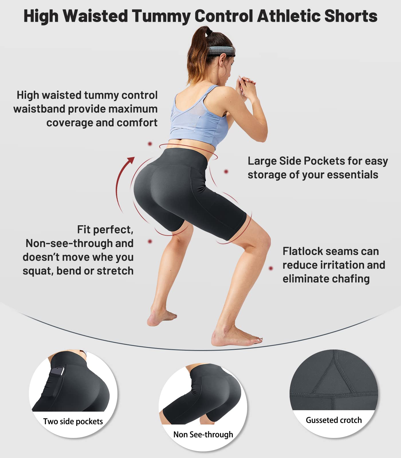 MIER Women's High Waist Yoga Shorts - 8 Inch Compression Biker Shorts with Side Pockets & Tummy Control for Workout, Running, Gym & Lounge Wear