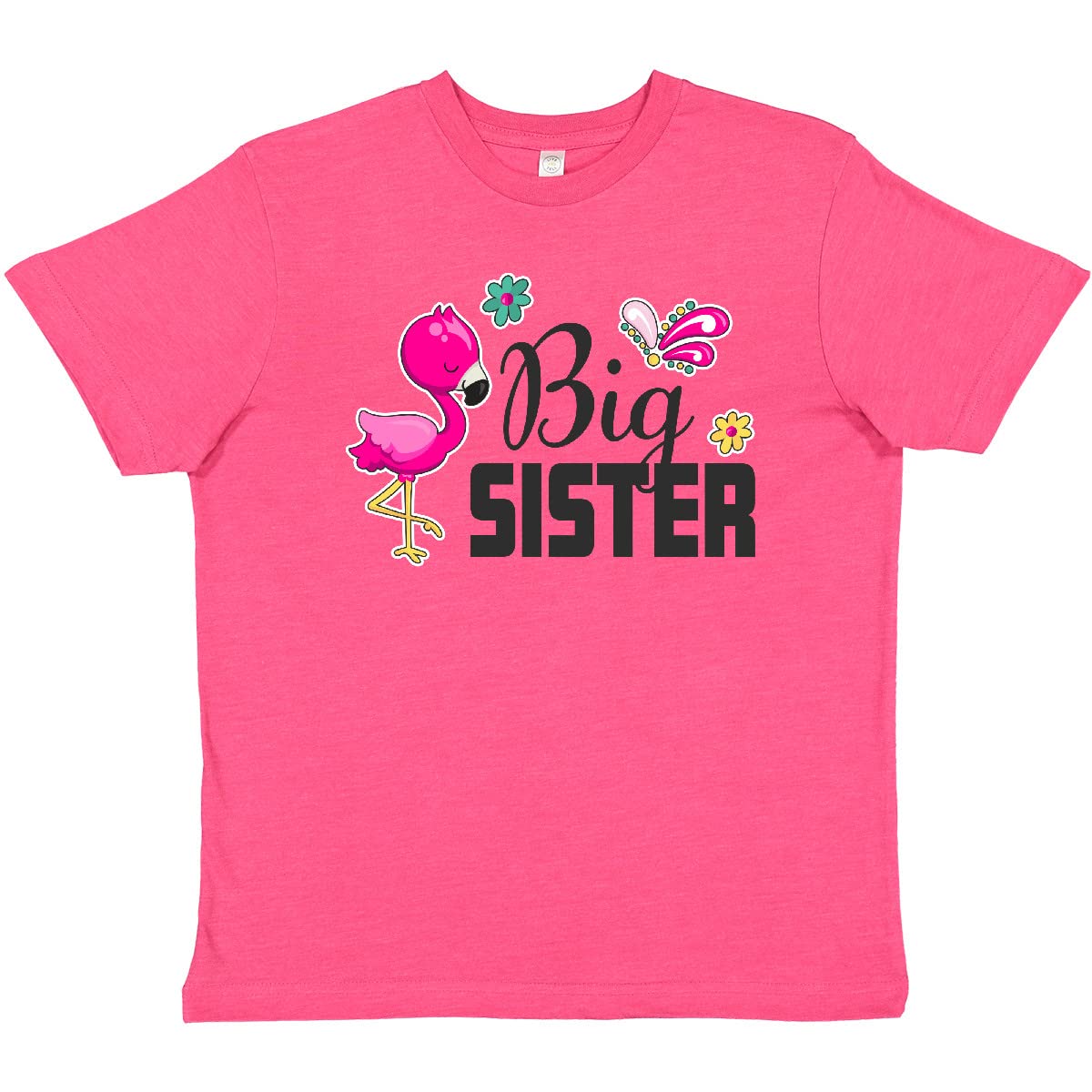 Inktastic Big Sister with Flamingo and Flowers Youth T-Shirt | Cute Floral Graphic Tee for Girls | Perfect for Sibling Matching, Birthday Gifts & Family Events