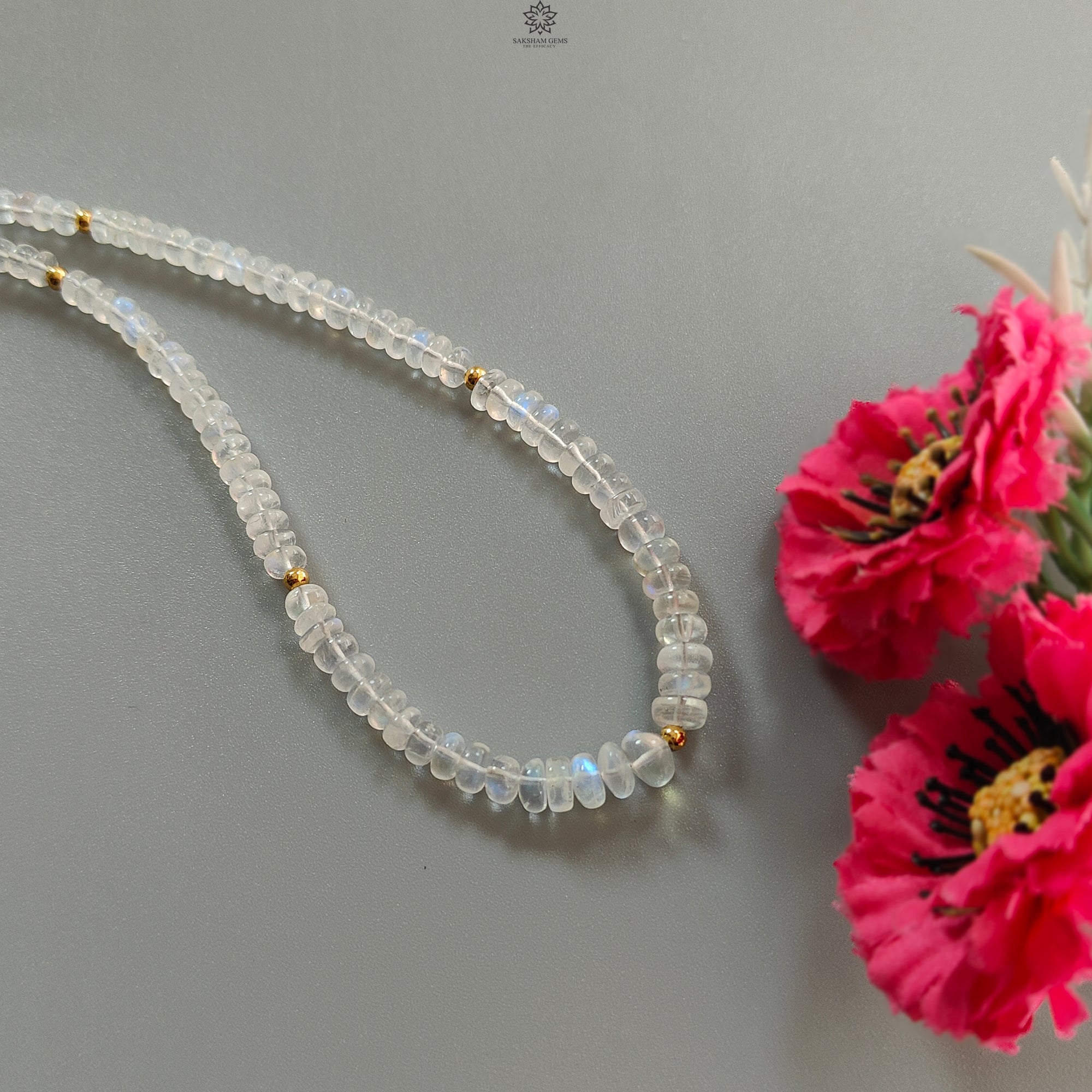 Natural Rainbow Moonstone Gemstone Beads Necklace - 15.51g Brass Rondelle June Birthstone Jewelry for Women, Gift for Her | Perfect for Weddings, Parties & Everyday Wear