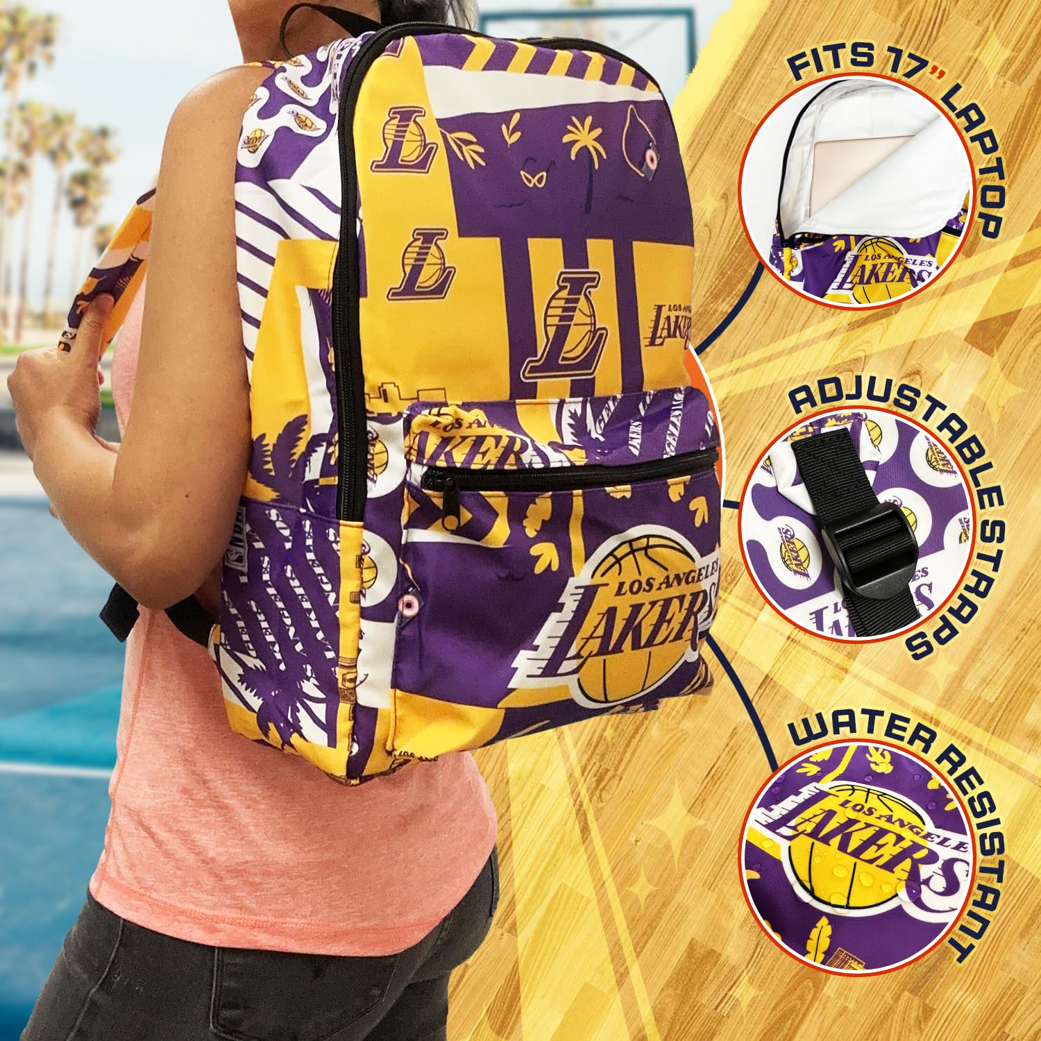 Los Angeles Lakers Basketball Backpack - Durable Travel, Hiking & Gym Bag for Men & Women | Extra Large Waterproof Sports Backpack for NBA Fans, Workouts & Outdoor Adventures