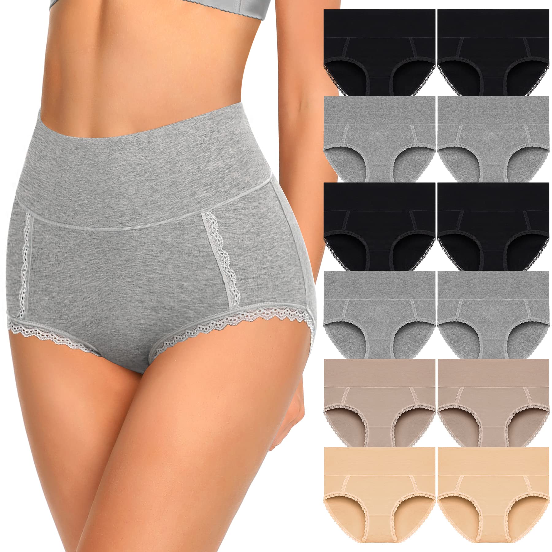 Premium Cotton High Waisted Women's Underwear - Soft, Breathable & Comfortable Panties Multipack (3/5 Pack) - Perfect for Everyday Wear, Yoga & Lounge