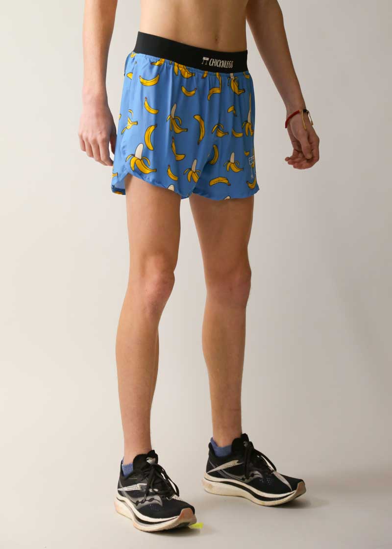 **Men's Blue Bananas 4 Half Split Running Shorts – Lightweight & Breathable for Gym, Jogging & Outdoor Sports**