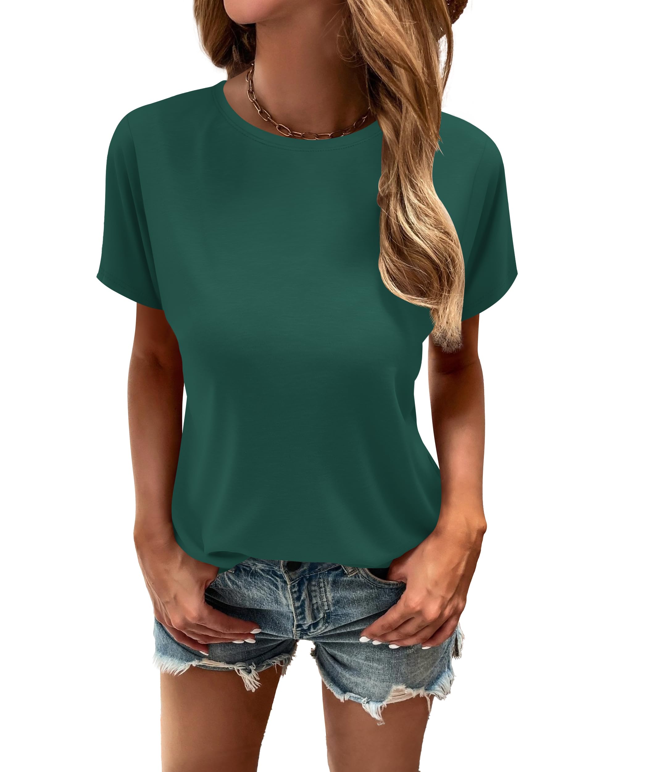 Women's Basic Crew Neck Short Sleeve T-Shirts - Solid Color Casual Summer Tops for Everyday Wear, Outfits, and Layering