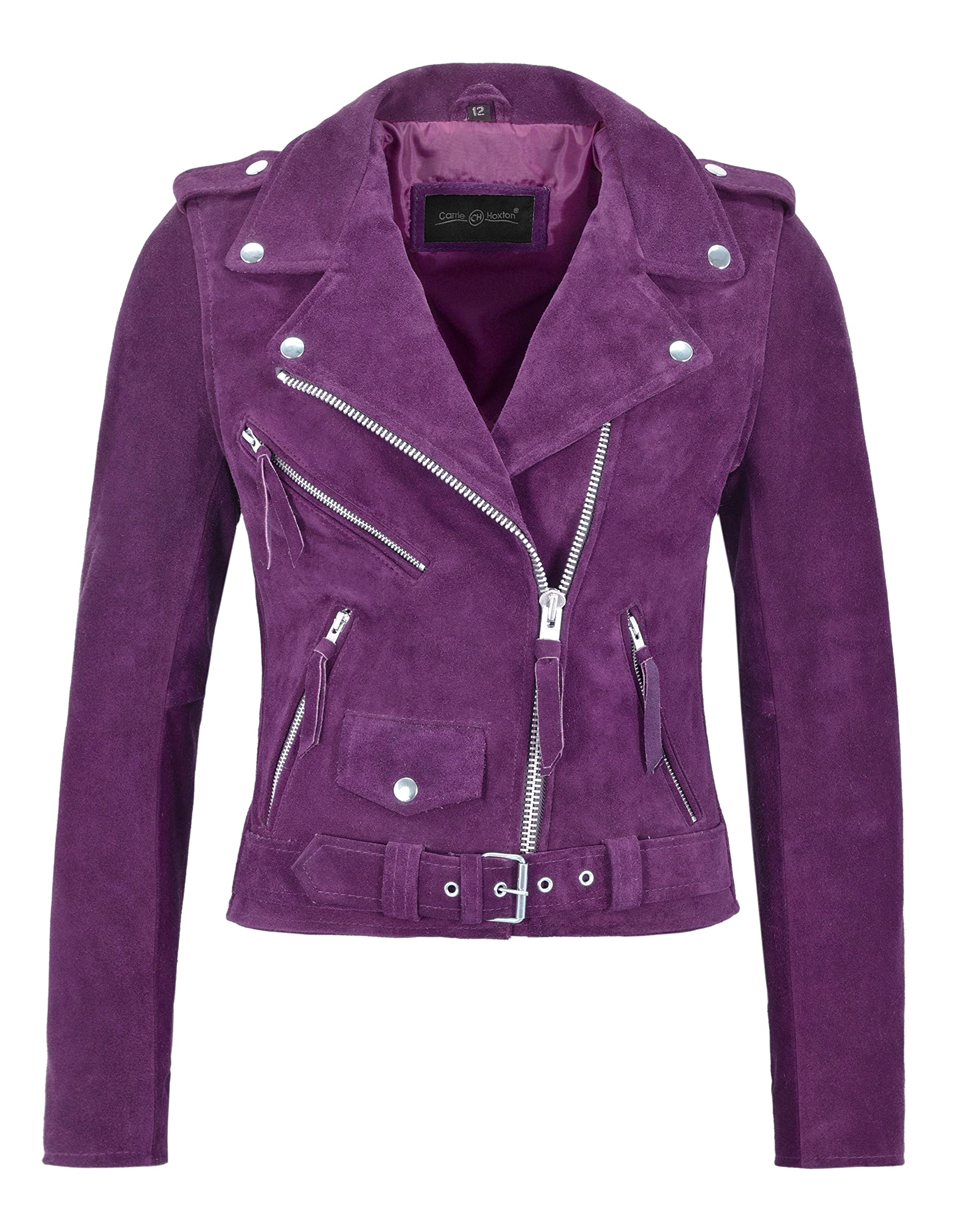 BRANDO Women's Purple Cow Suede Leather Jacket - Stylish Biker Jacket for Women | Fashionable Outerwear for Casual Wear, Night Out & Motorcycle Riding